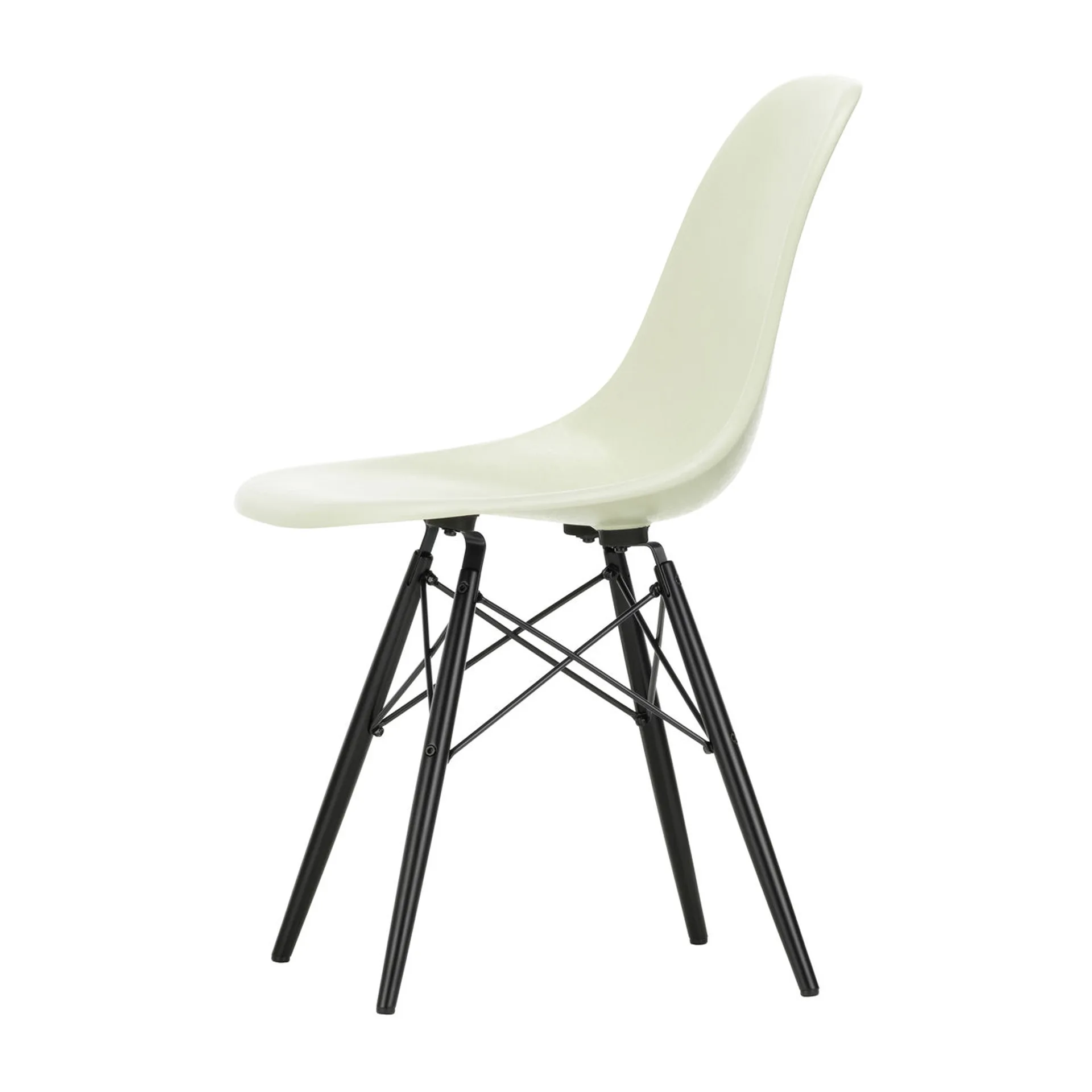 Eames Fiberglass Chairs DSW stol, Parchment-svartebeiset lønnben Vitra