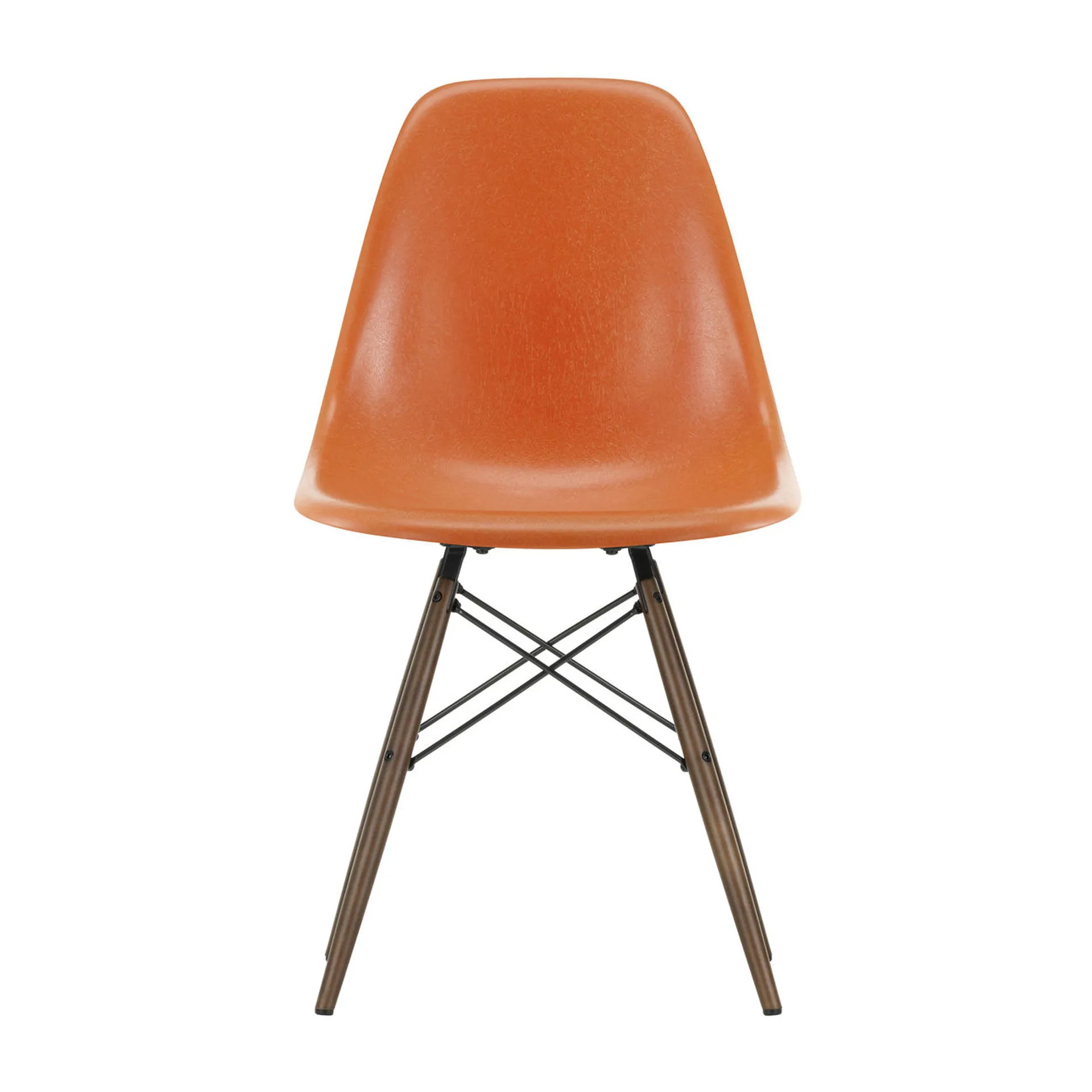 Eames Fiberglass Chairs DSW stol, Red orange-brunbeiset lønnben Vitra