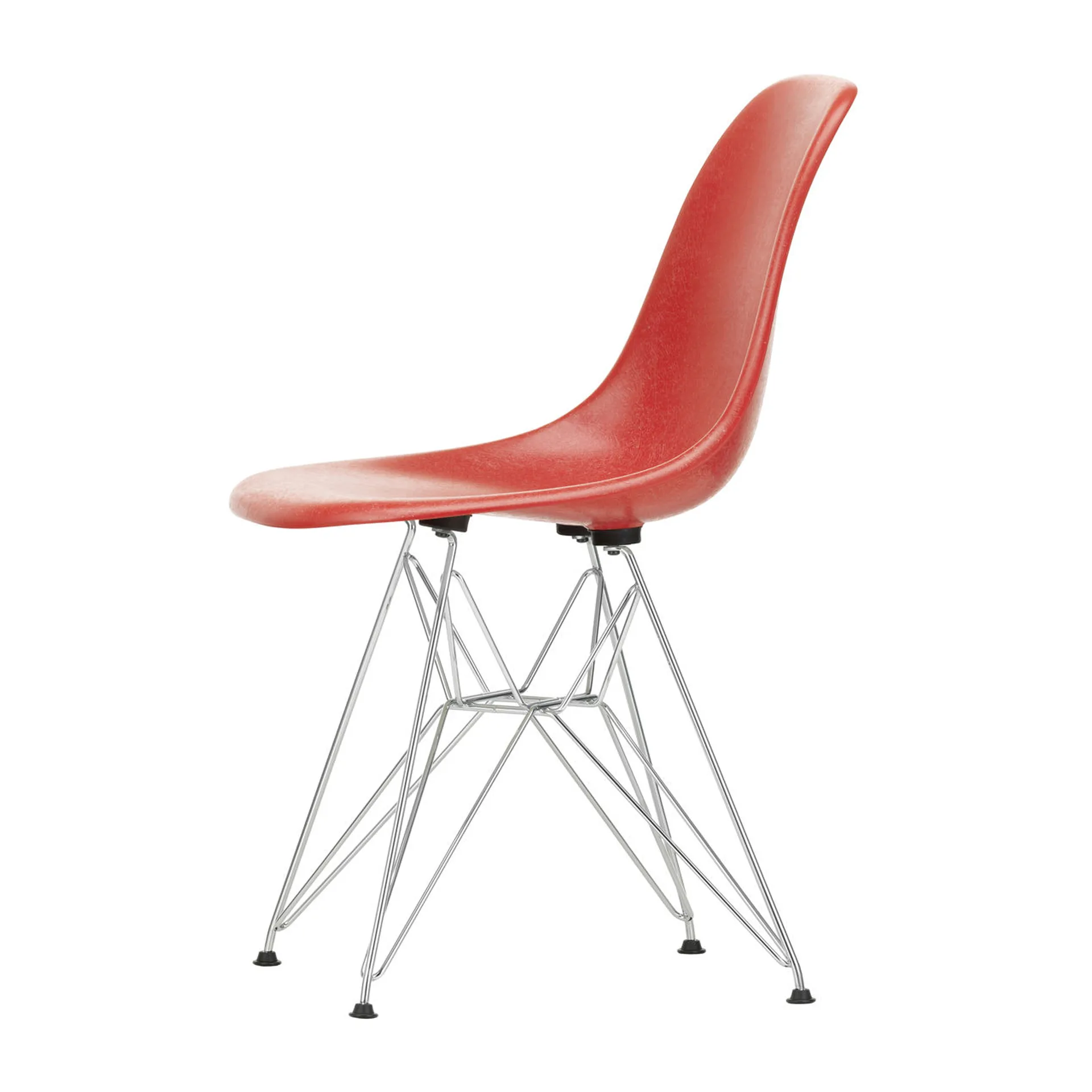 Eames Fiberglass Side Chair DSR stol, Classic red-Chrome Vitra