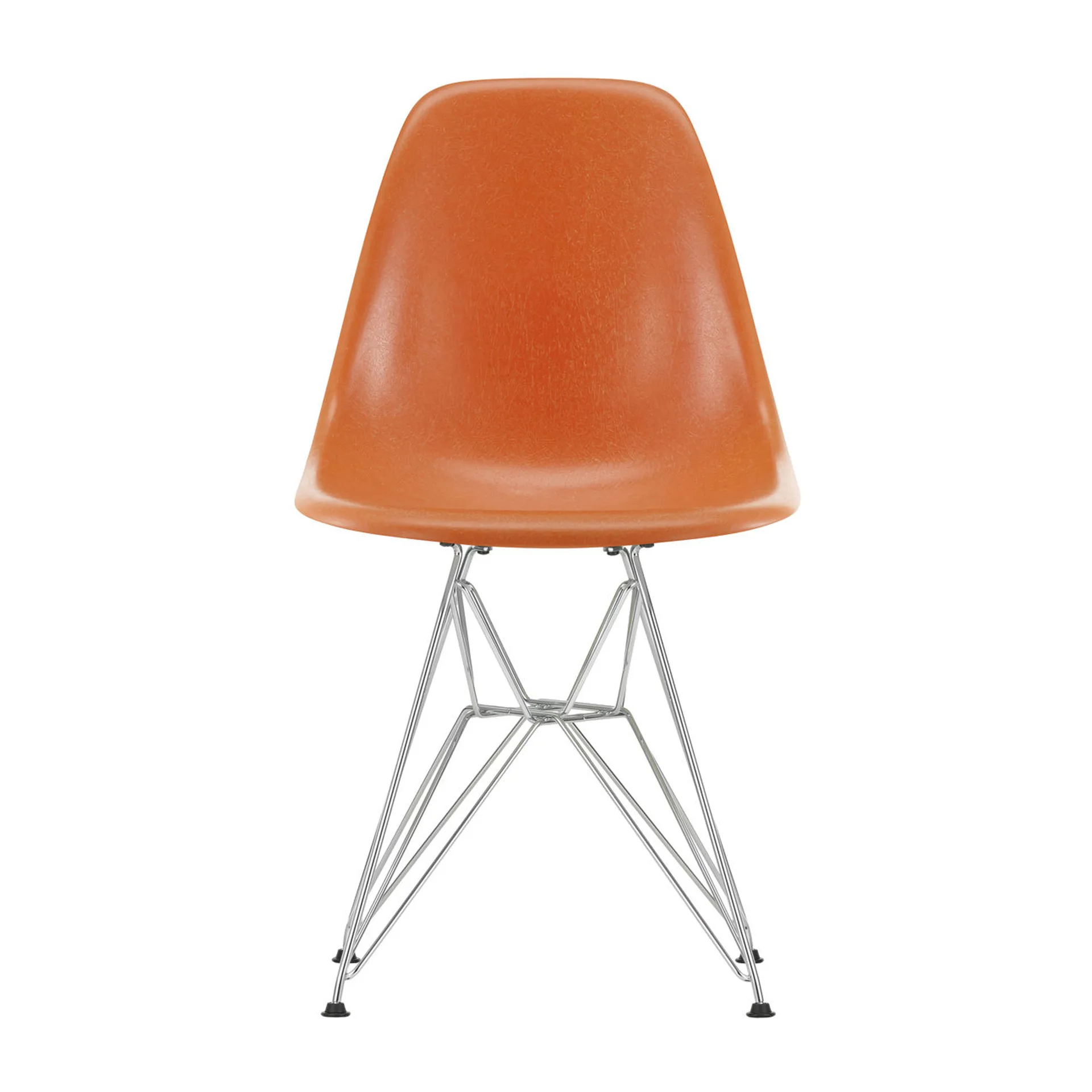Eames Fiberglass Side Chair DSR stol, Red orange-Chrome Vitra