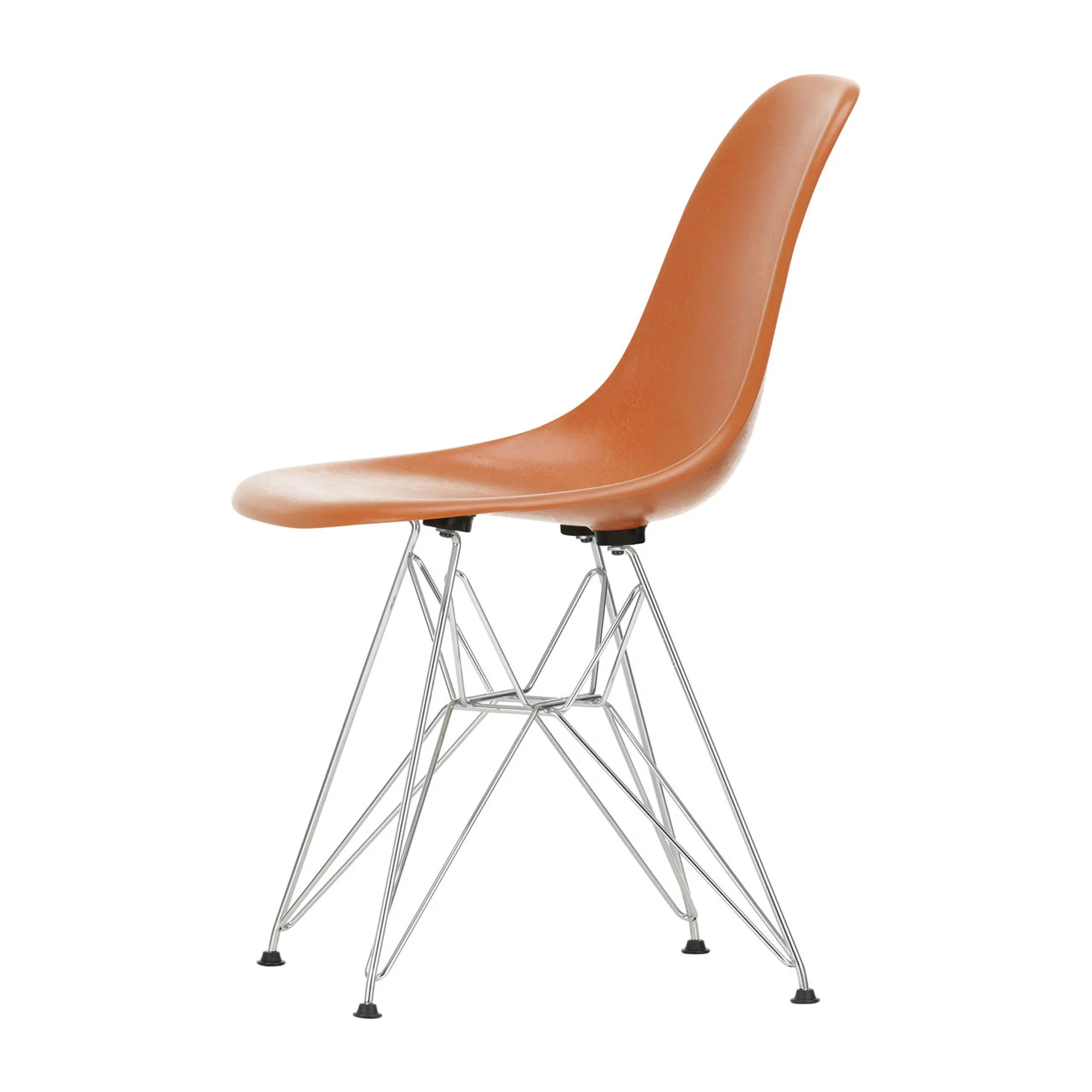 Eames Fiberglass Side Chair DSR stol, Red orange-Chrome Vitra