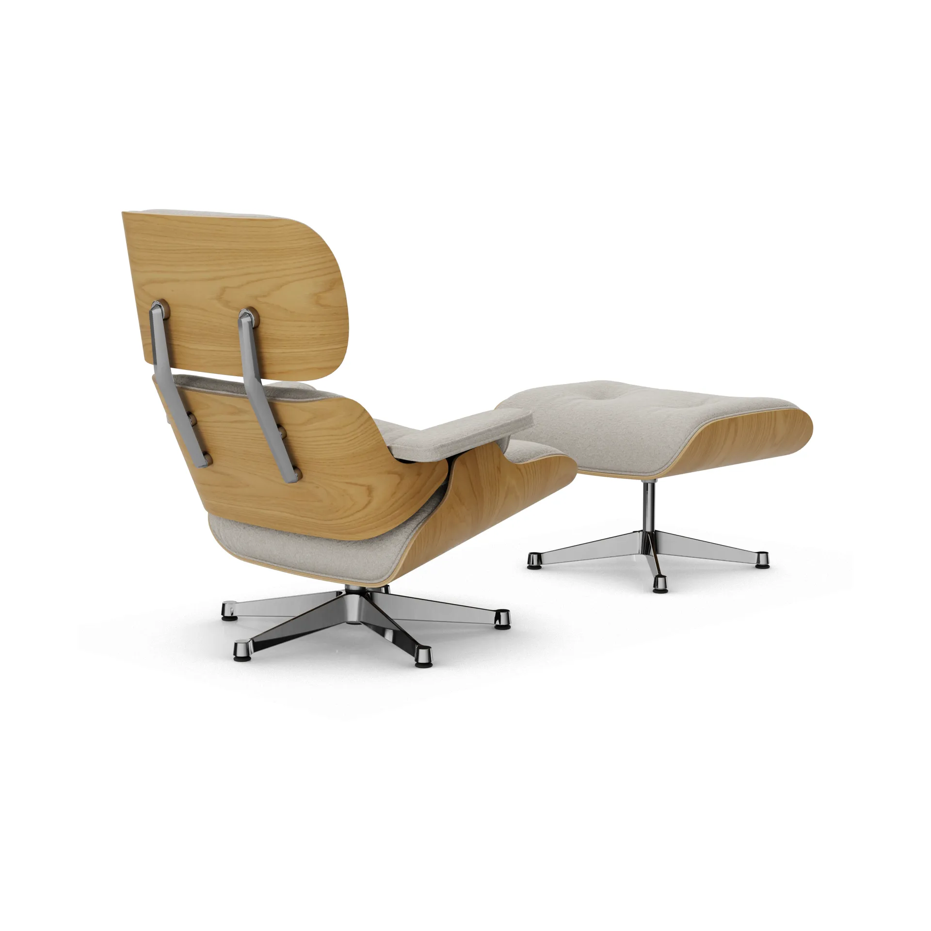Eames Lounge Chair & Ottoman new dimension, 01 Ivory-26 kastanje-perle-pol. steel Vitra