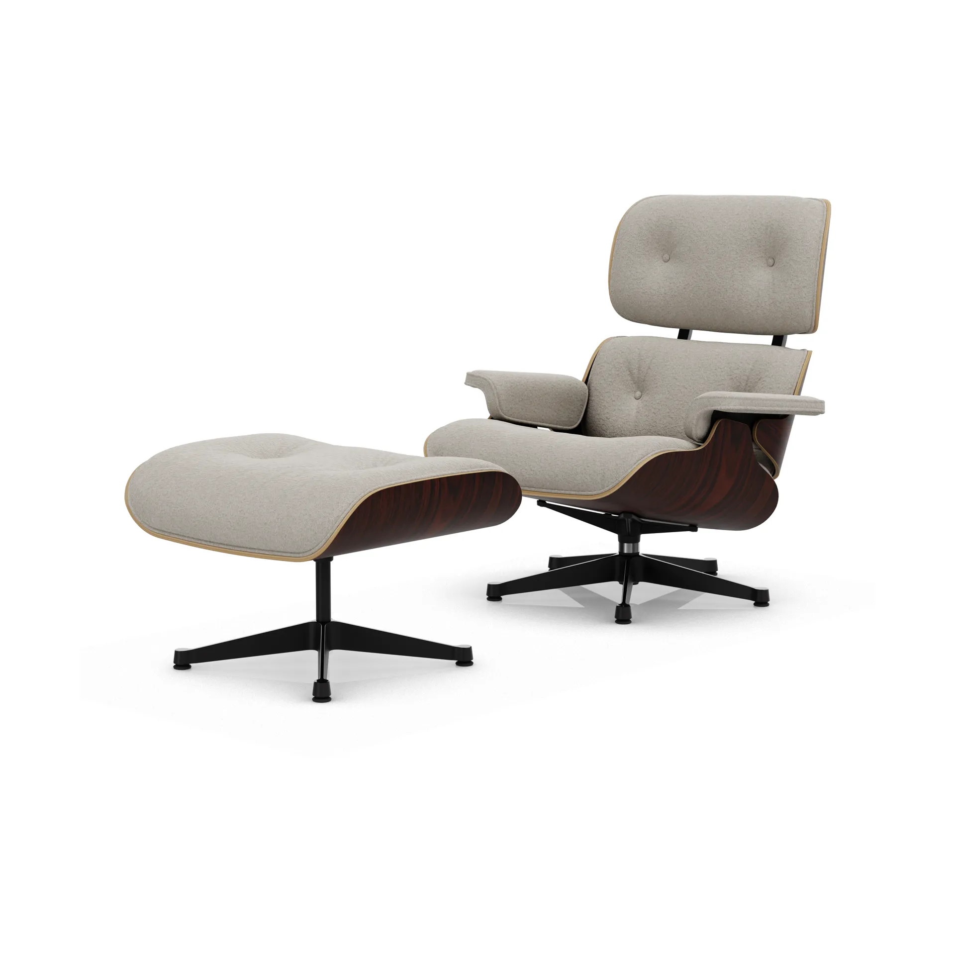 Eames Lounge Chair & Ottoman new dimension, 01 Ivory-pearl-05 sant. palisander-pol.steel-black Vitra