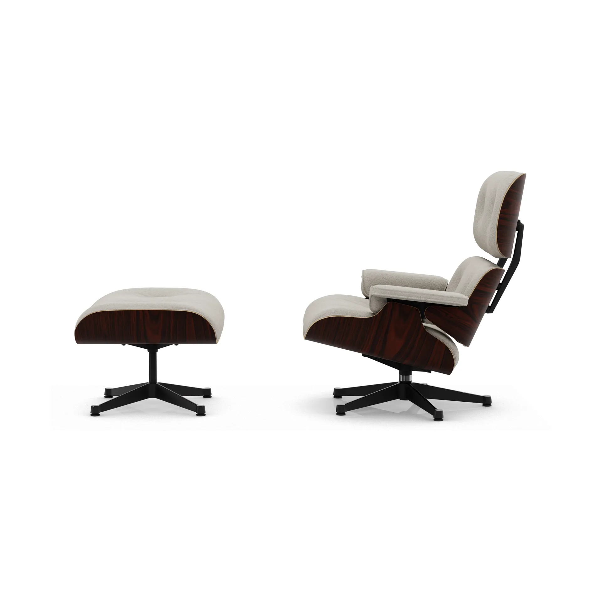 Eames Lounge Chair & Ottoman new dimension, 01 Ivory-pearl-05 sant. palisander-pol.steel-black Vitra