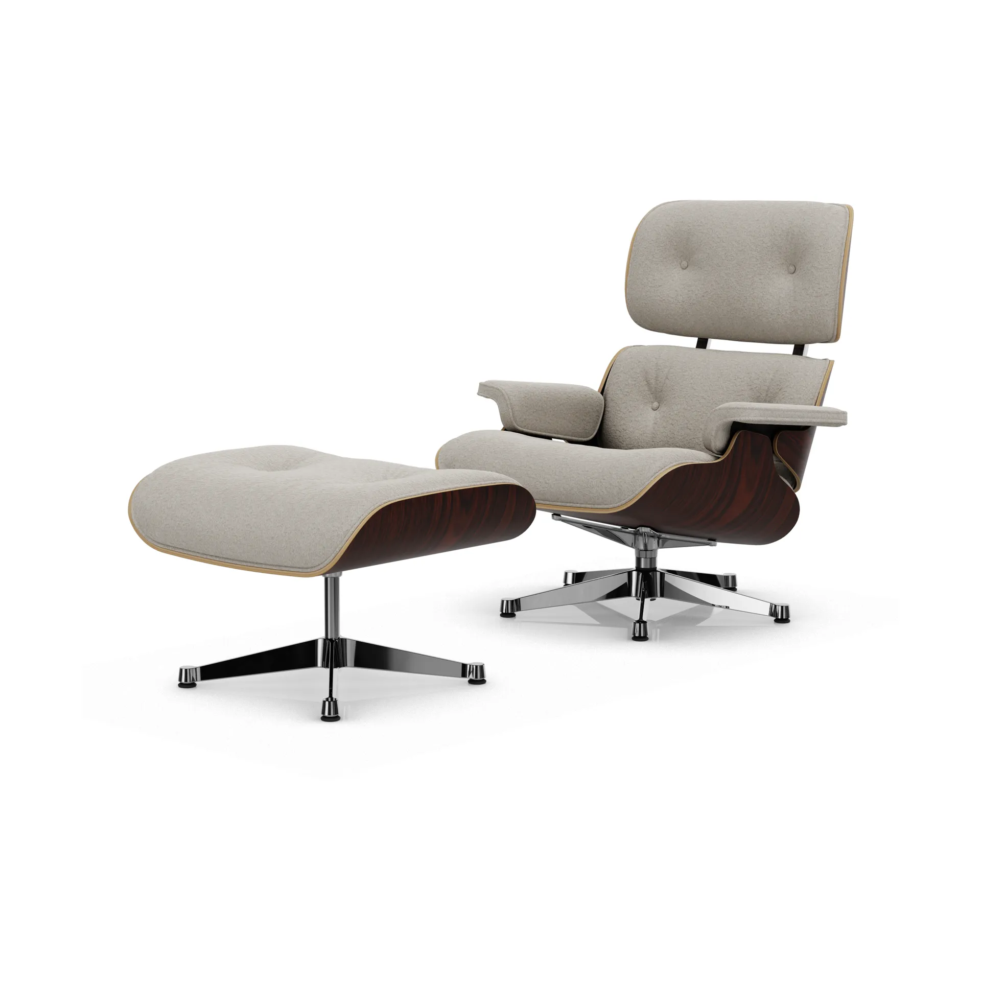 Eames Lounge Chair & Ottoman new dimension, 01 Ivory-pearl-05 santos palisander-pol. steel Vitra