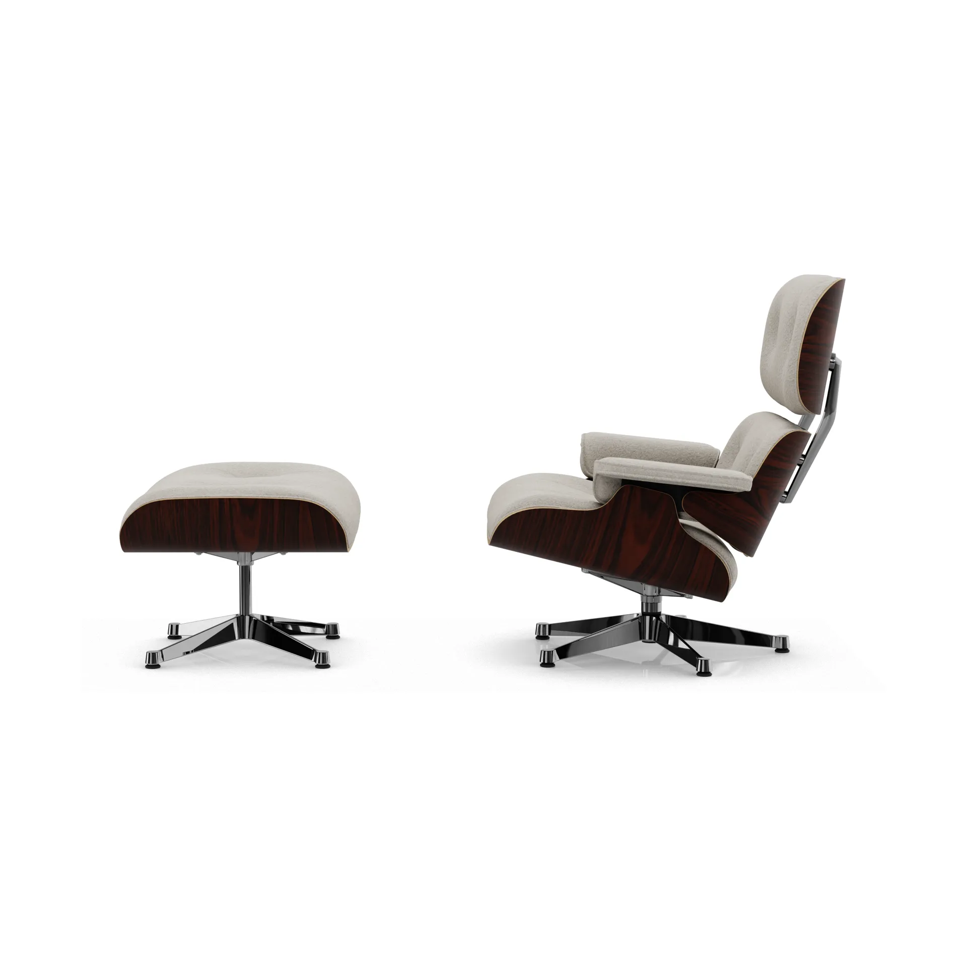 Eames Lounge Chair & Ottoman new dimension, 01 Ivory-pearl-05 santos palisander-pol. steel Vitra