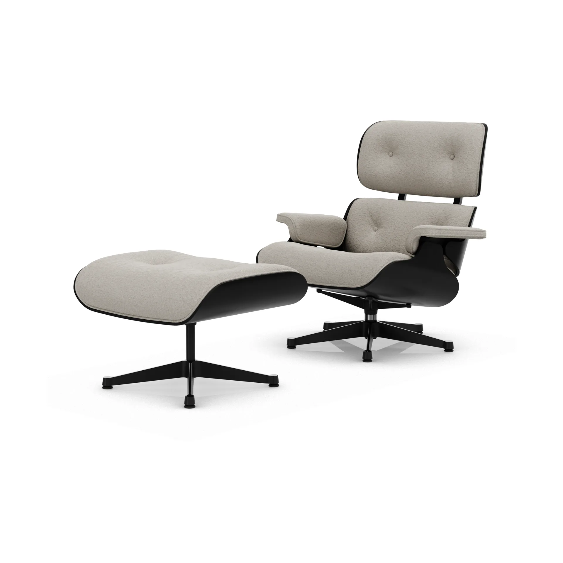 Eames Lounge Chair & Ottoman new dimension, 01 Ivory-pearl-27 kastanj svart-pol. steel-black Vitra