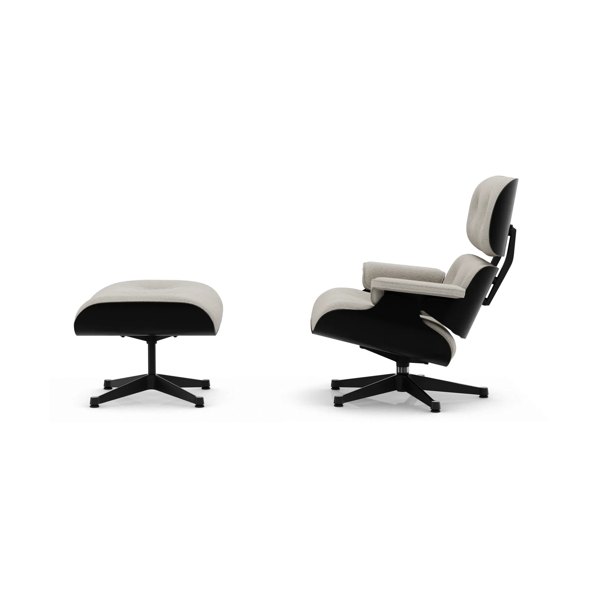 Eames Lounge Chair & Ottoman new dimension, 01 Ivory-pearl-27 kastanj svart-pol. steel-black Vitra