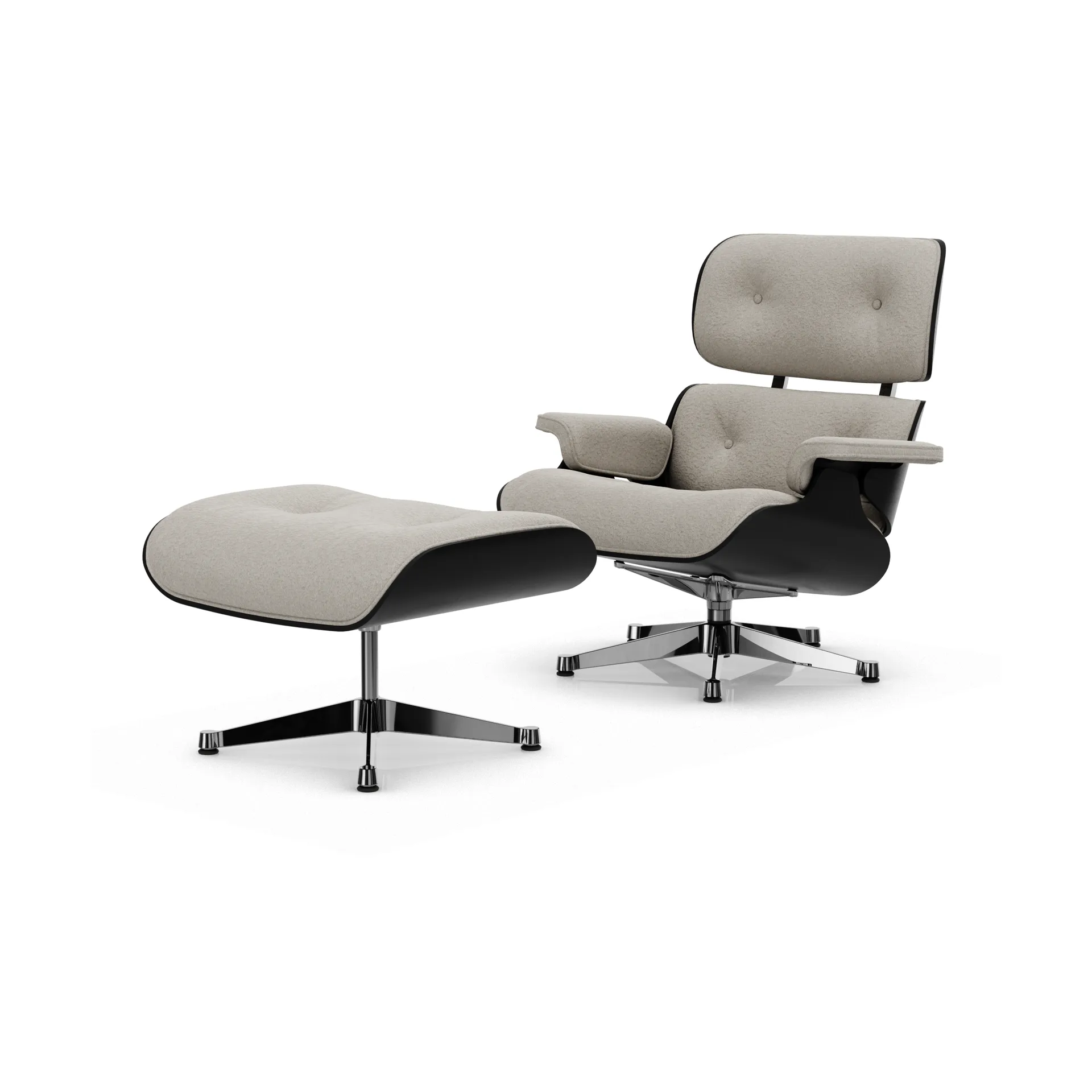 Eames Lounge Chair & Ottoman new dimension, 01 Ivory-pearl-27 kastanj svart-pol. steel Vitra