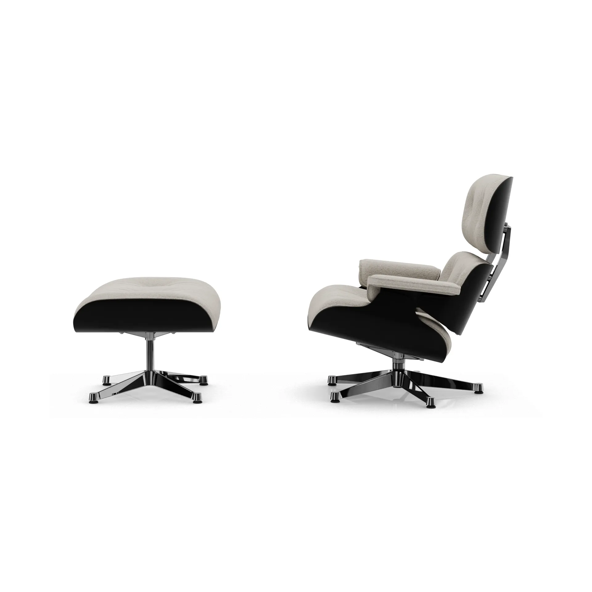 Eames Lounge Chair & Ottoman new dimension, 01 Ivory-pearl-27 kastanj svart-pol. steel Vitra