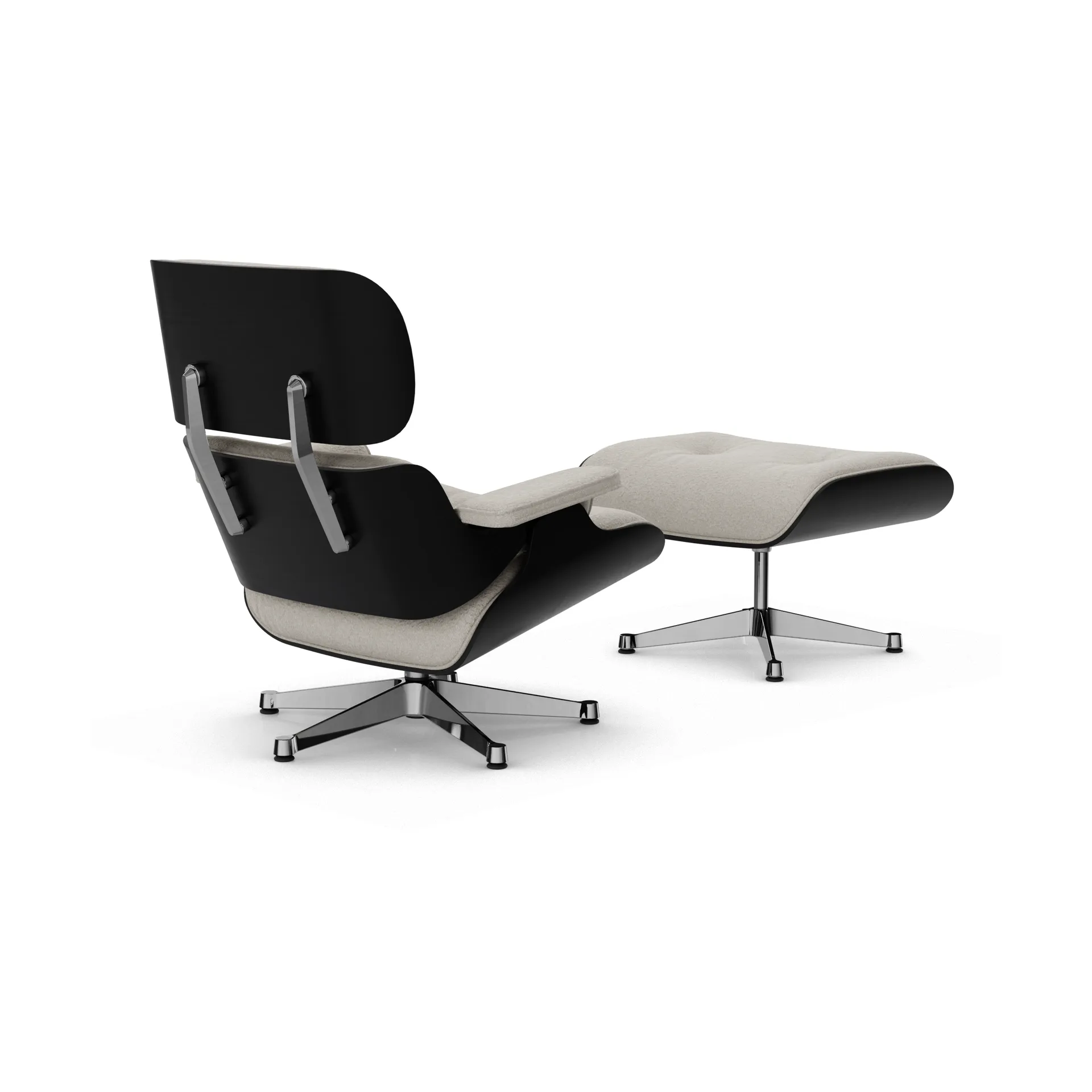 Eames Lounge Chair & Ottoman new dimension, 01 Ivory-pearl-27 kastanj svart-pol. steel Vitra
