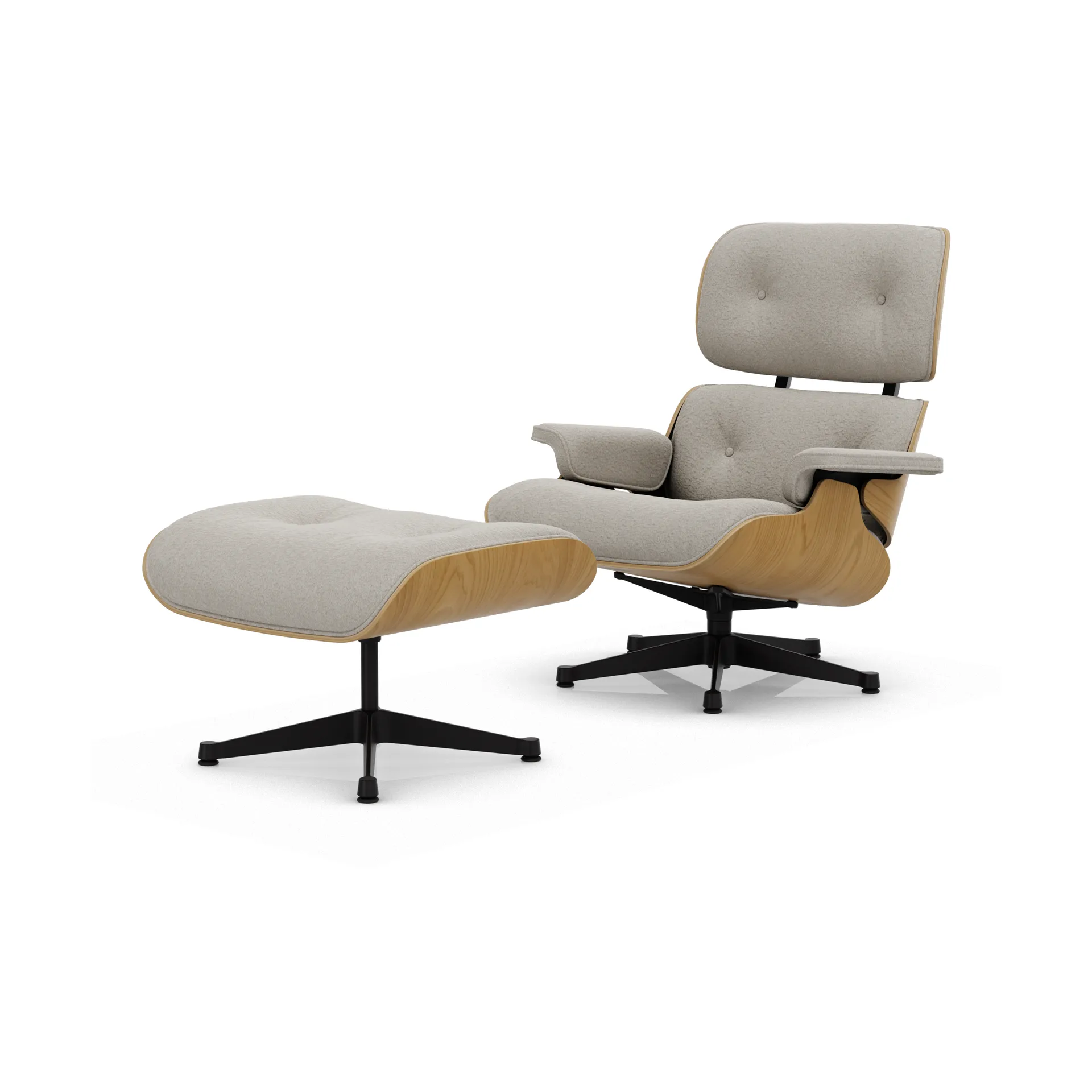 Eames Lounge Chair & Ottoman new dimension, 01 Ivory-pearl-27 kastanj svart-svart stål Vitra