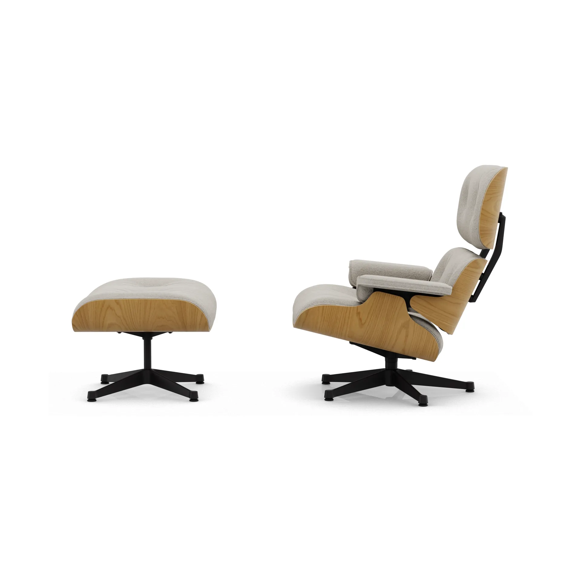 Eames Lounge Chair & Ottoman new dimension, 01 Ivory-pearl-27 kastanj svart-svart stål Vitra