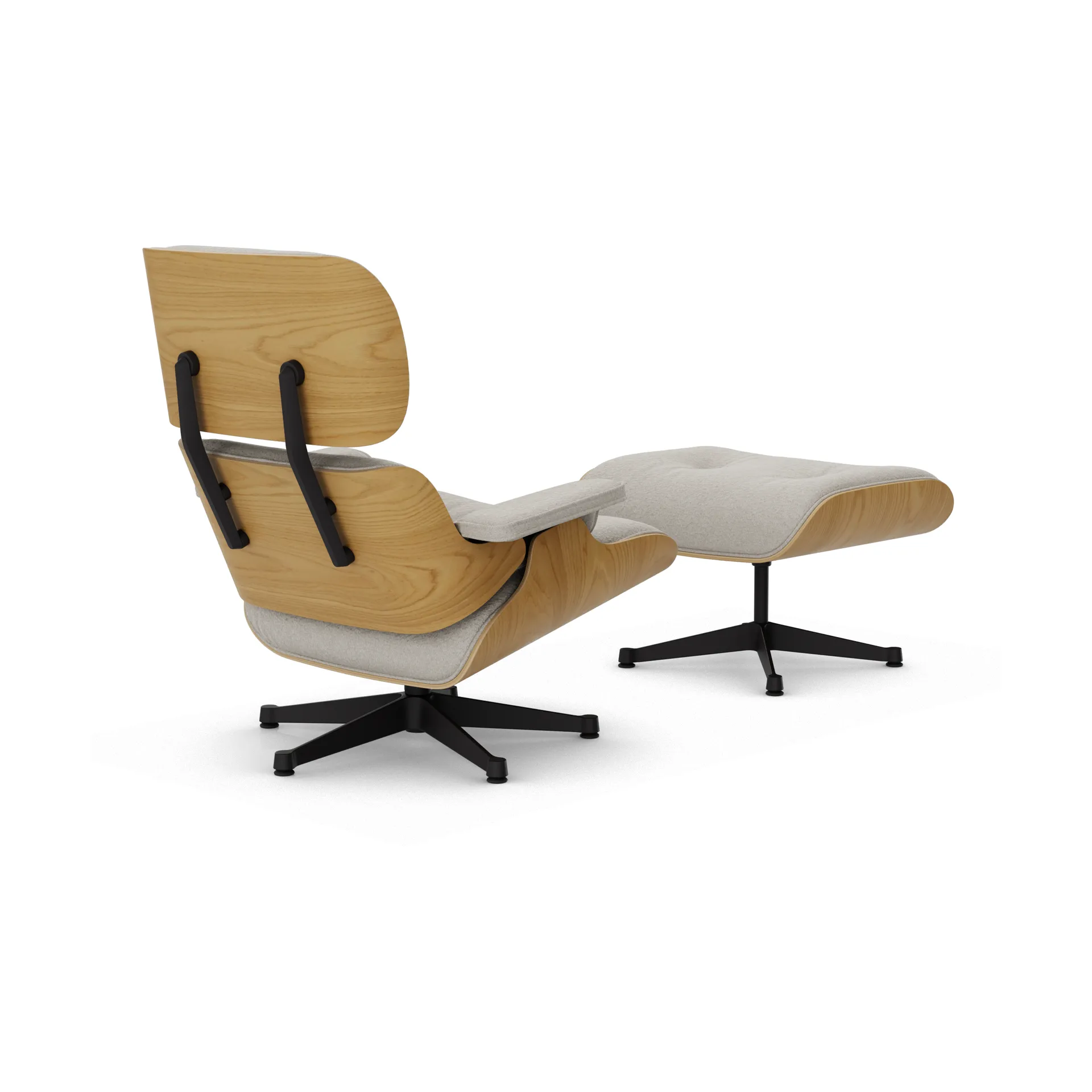 Eames Lounge Chair & Ottoman new dimension, 01 Ivory-pearl-27 kastanj svart-svart stål Vitra
