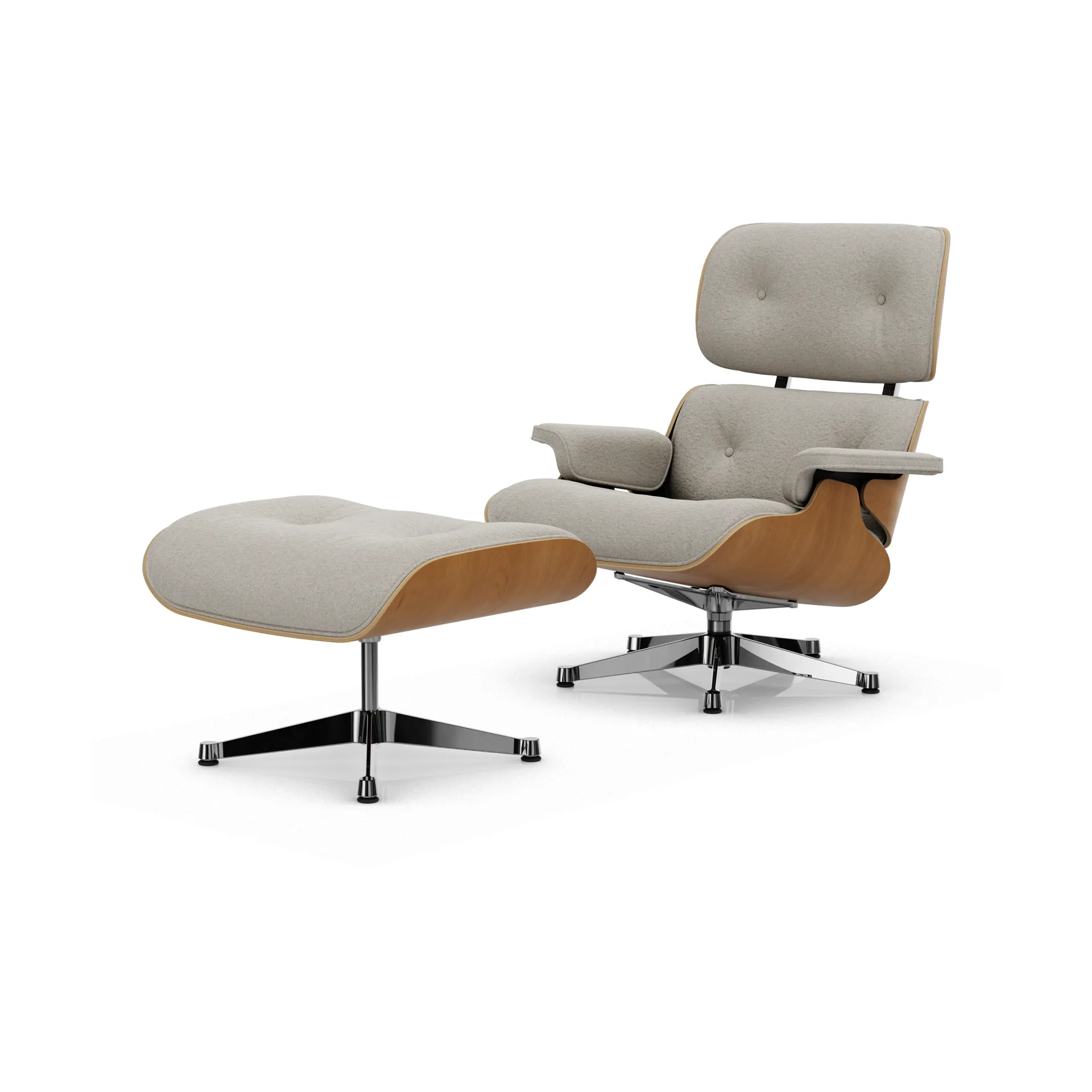 Eames Lounge Chair & Ottoman new dimension, 01 Ivory-pearl-28 cherry natural-pol. steel Vitra