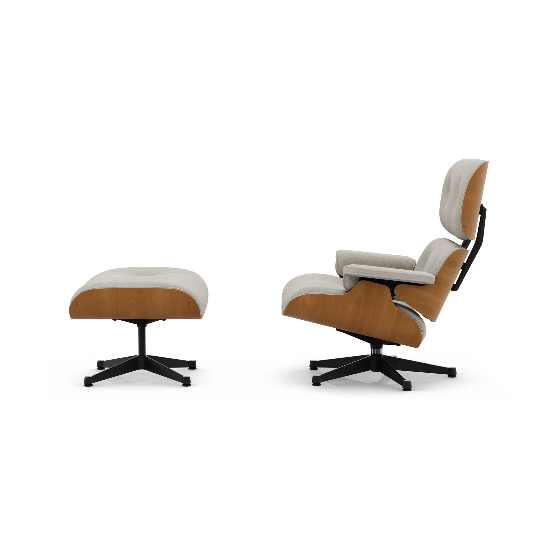 Eames Lounge Chair & Ottoman new dimension, 01 Ivory-pearl-28 kirsebær natural-pol. steel-black Vitra
