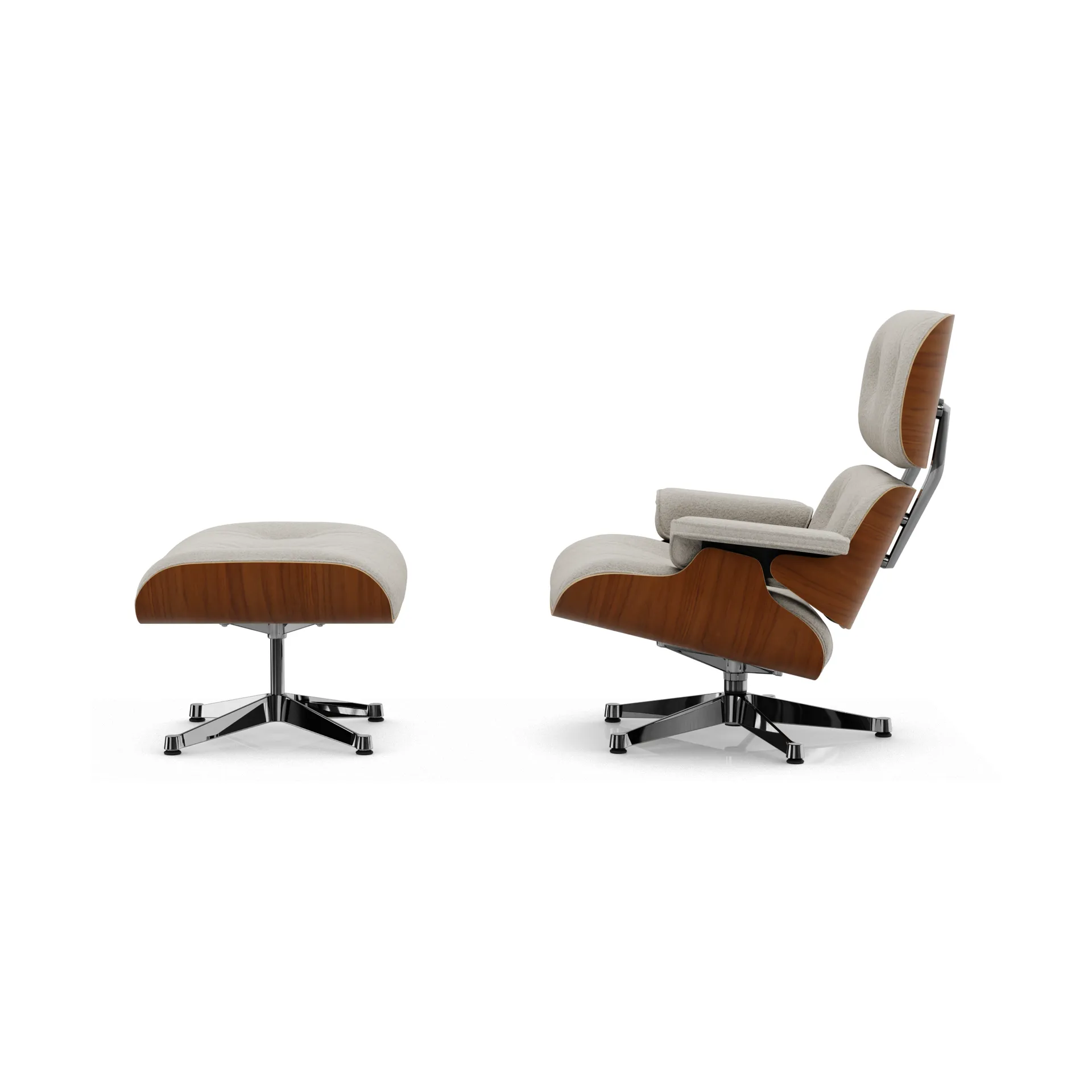 Eames Lounge Chair & Ottoman new dimension, 01 Ivory-pearl-31 valnøtt natural-pol. steel Vitra
