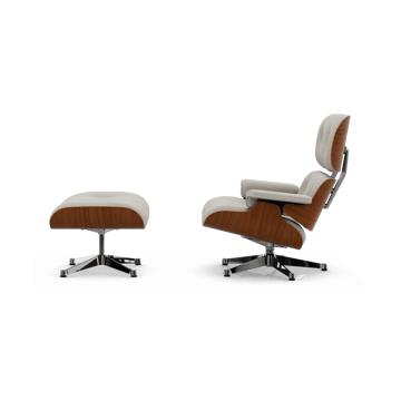 Eames Lounge Chair & Ottoman new dimension - 01 Ivory-pearl-31 valnøtt natural-pol. steel - Vitra
