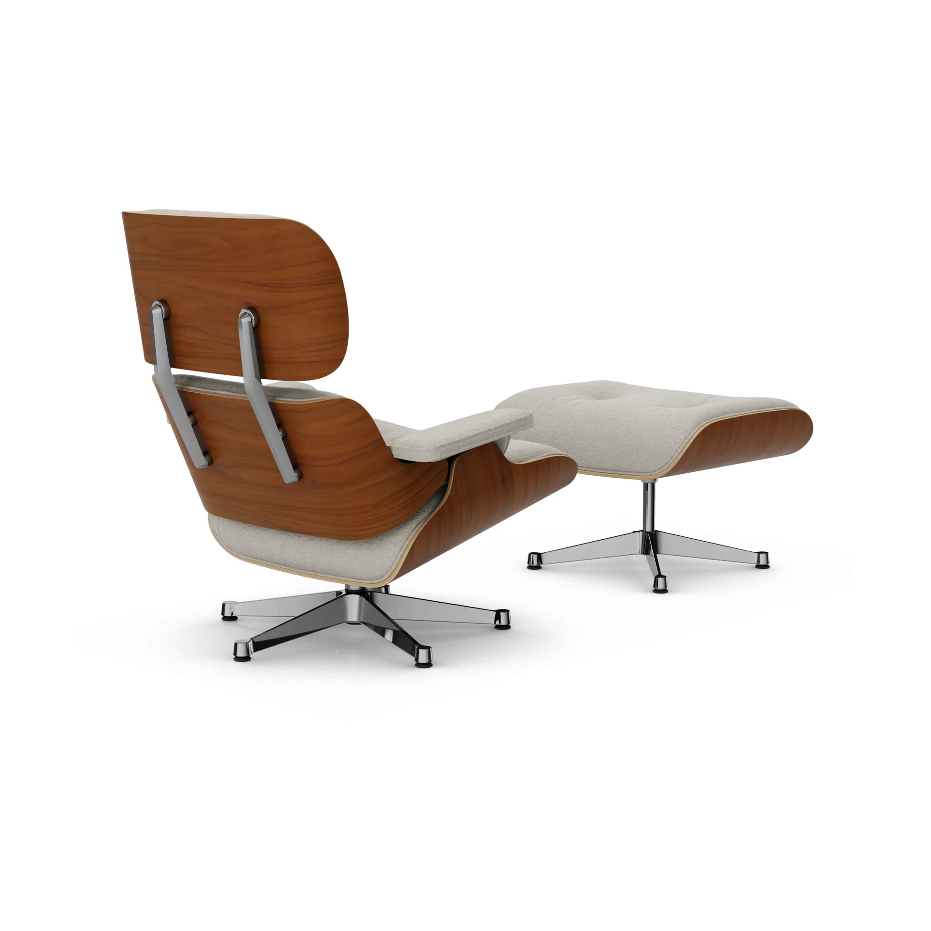 Eames Lounge Chair & Ottoman new dimension, 01 Ivory-pearl-31 valnøtt natural-pol. steel Vitra