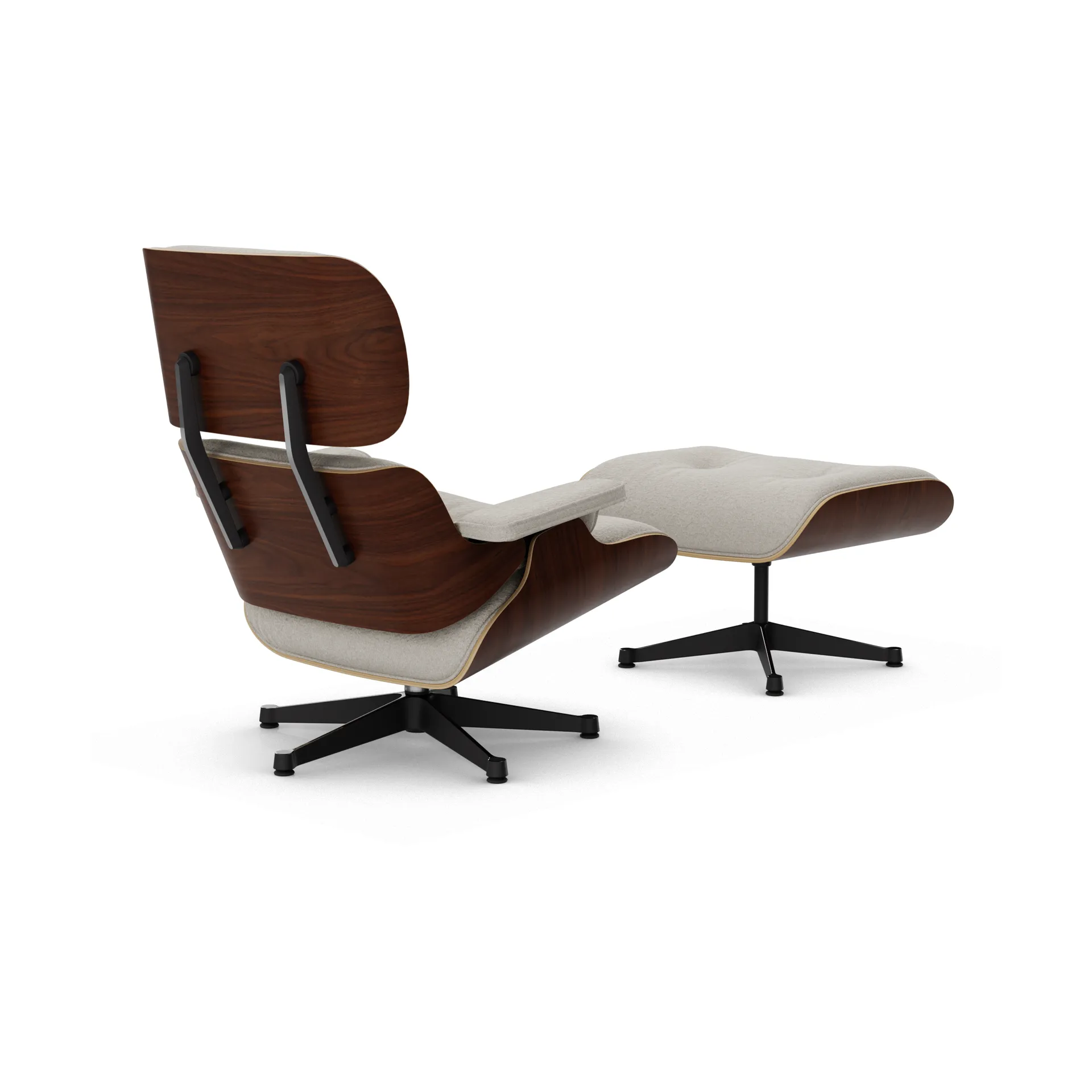 Eames Lounge Chair & Ottoman new dimension, 01 Ivory-pearl-32 valnøtt mørk-pol. stål-black Vitra