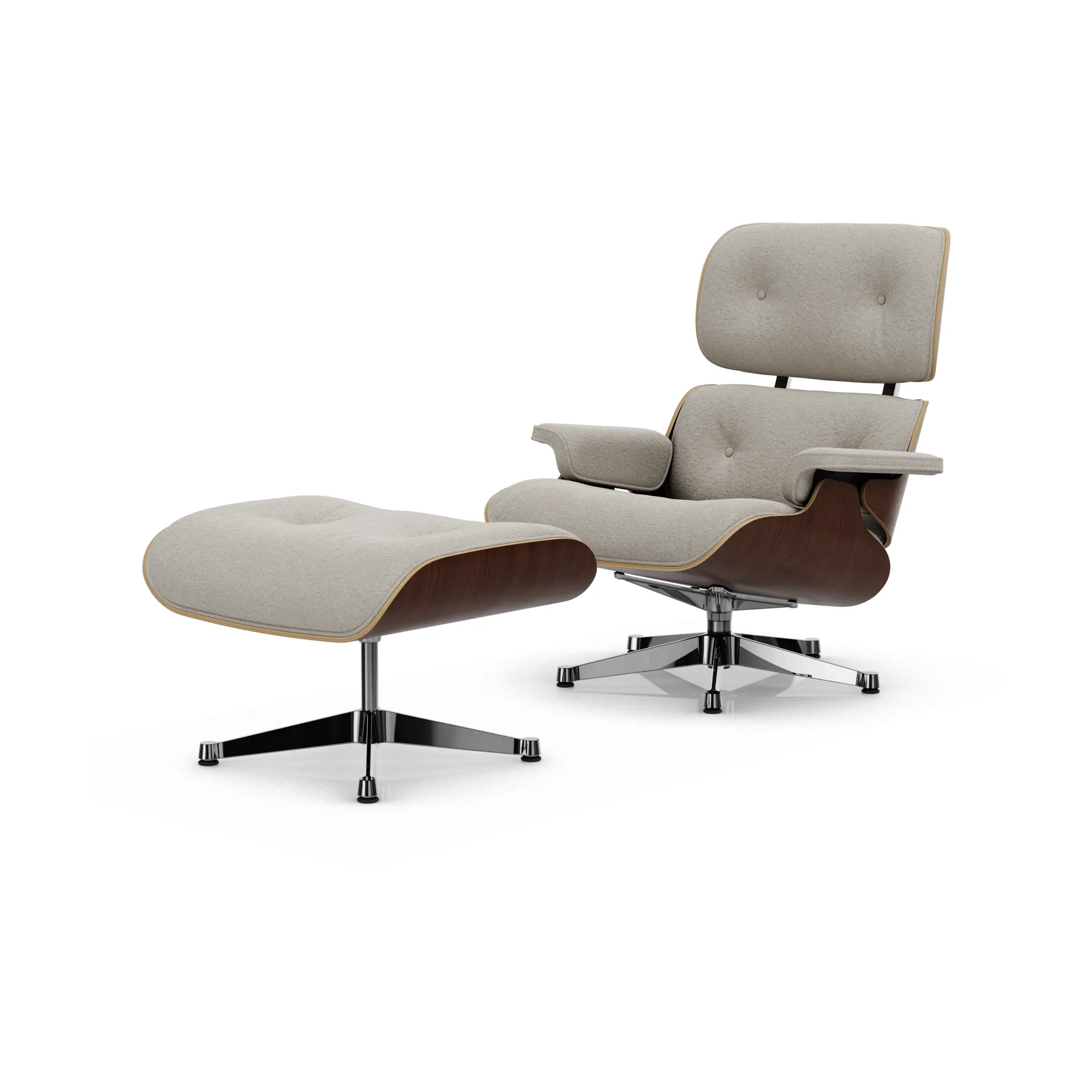 Eames Lounge Chair & Ottoman new dimension, 01 Ivory-pearl-32 valnøtt mørk-pol. stål Vitra