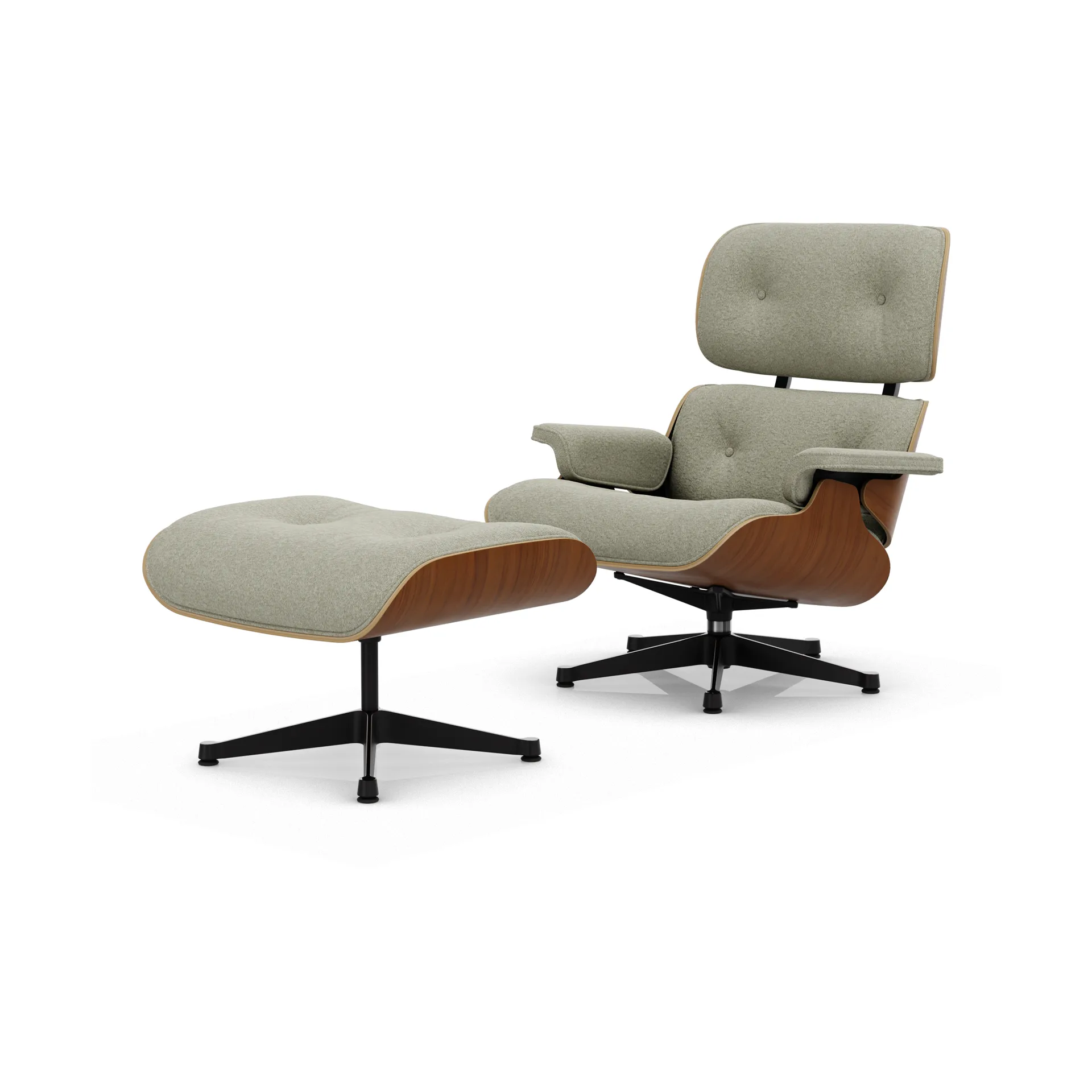 Eames Lounge Chair & Ottoman new dimension, 03 Cream-sand-31 valnøtt natural-pol. steel-black Vitra