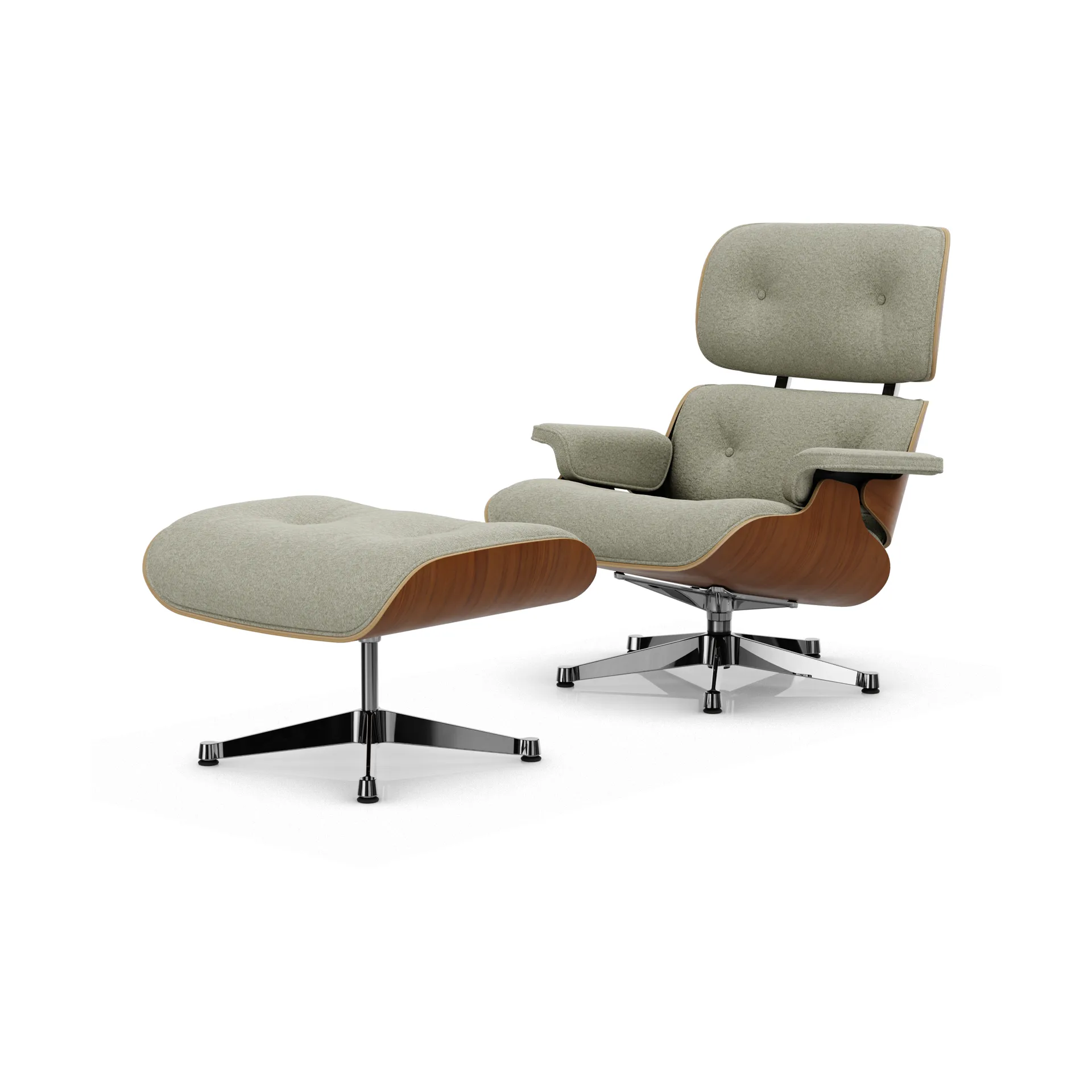 Eames Lounge Chair & Ottoman new dimension, 03 Cream-sand-31 valnøtt natural-pol. steel Vitra