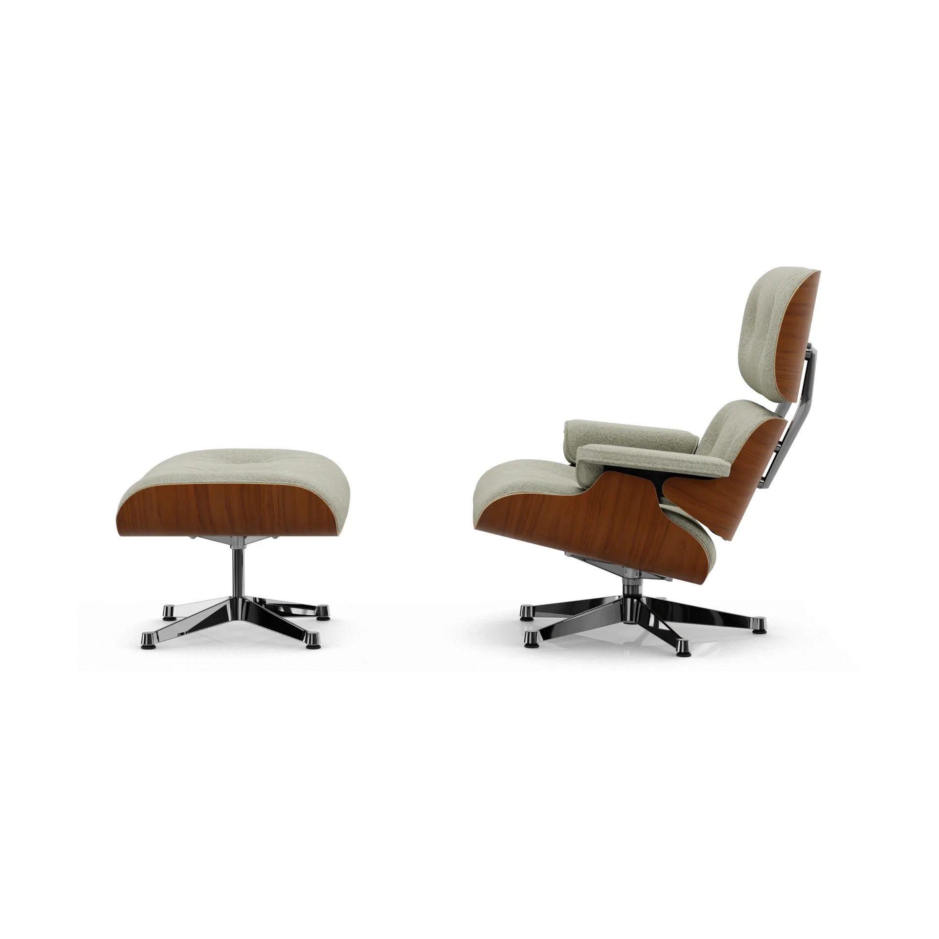 Eames Lounge Chair & Ottoman new dimension, 03 Cream-sand-31 valnøtt natural-pol. steel Vitra