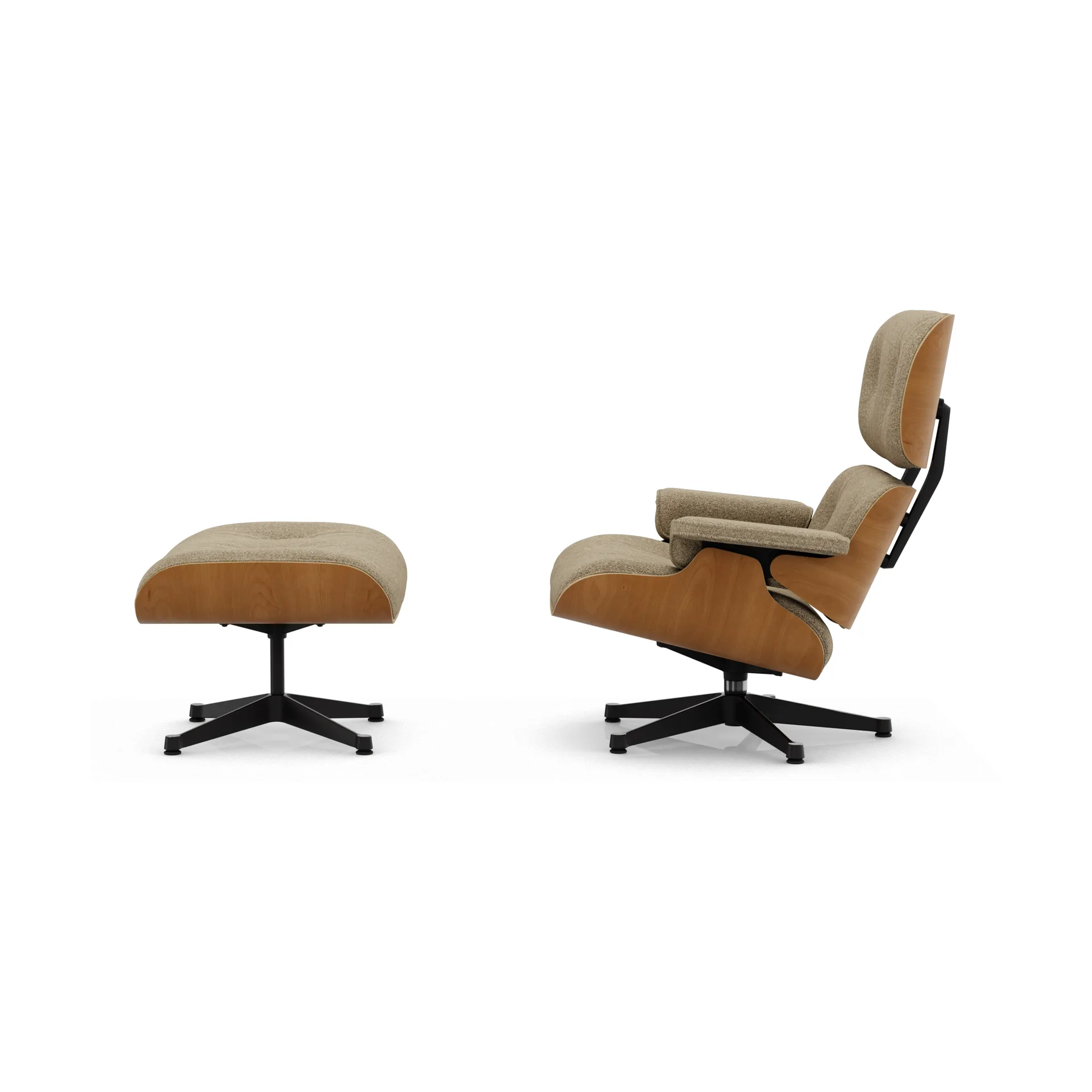 Eames Lounge Chair & Ottoman new dimension, 04 Bamboo-terra-28 kirsebær natural-pol. steel-black Vitra