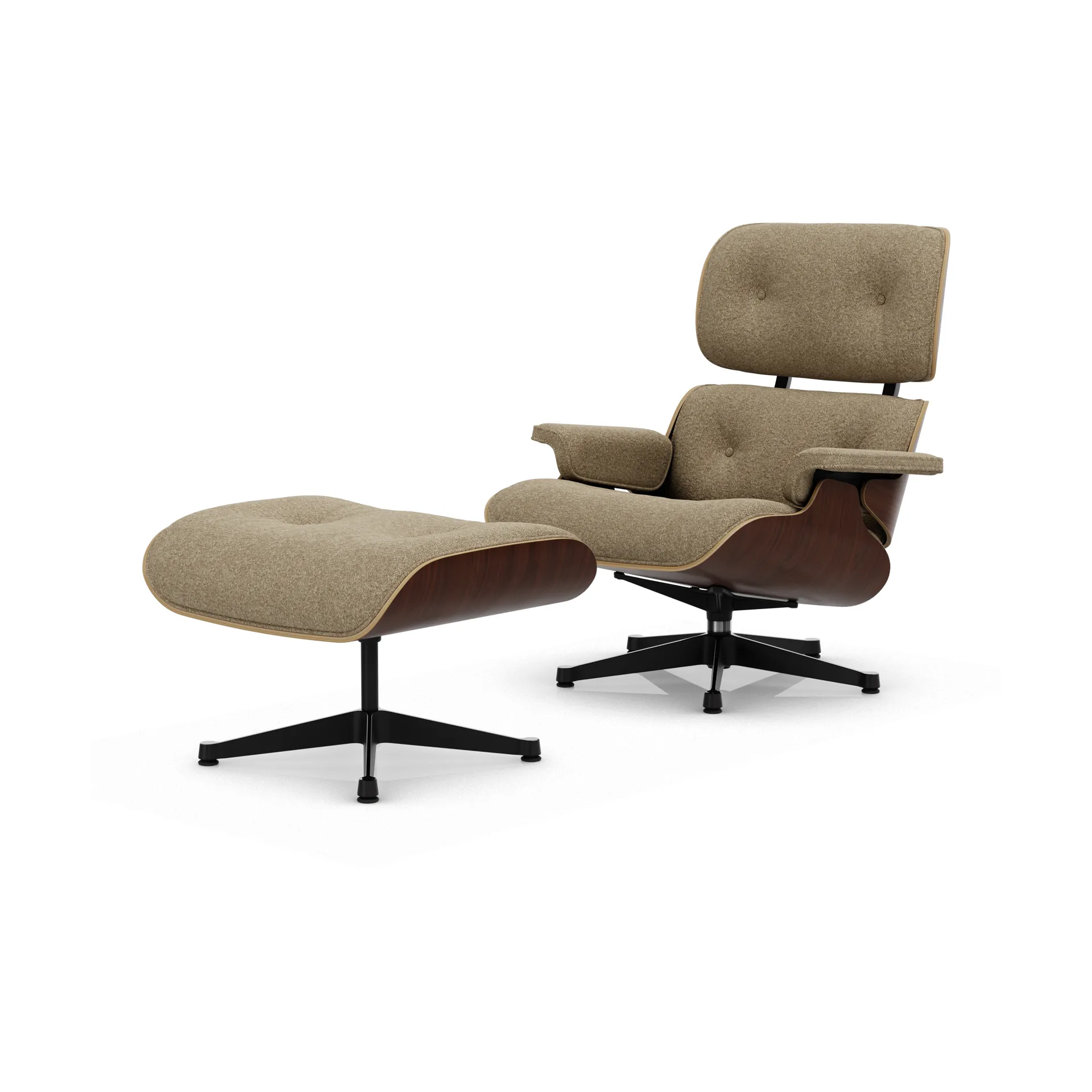 Eames Lounge Chair & Ottoman new dimension, 04 Bamboo-terra-32 valnøtt mørk-pol. stål-black Vitra