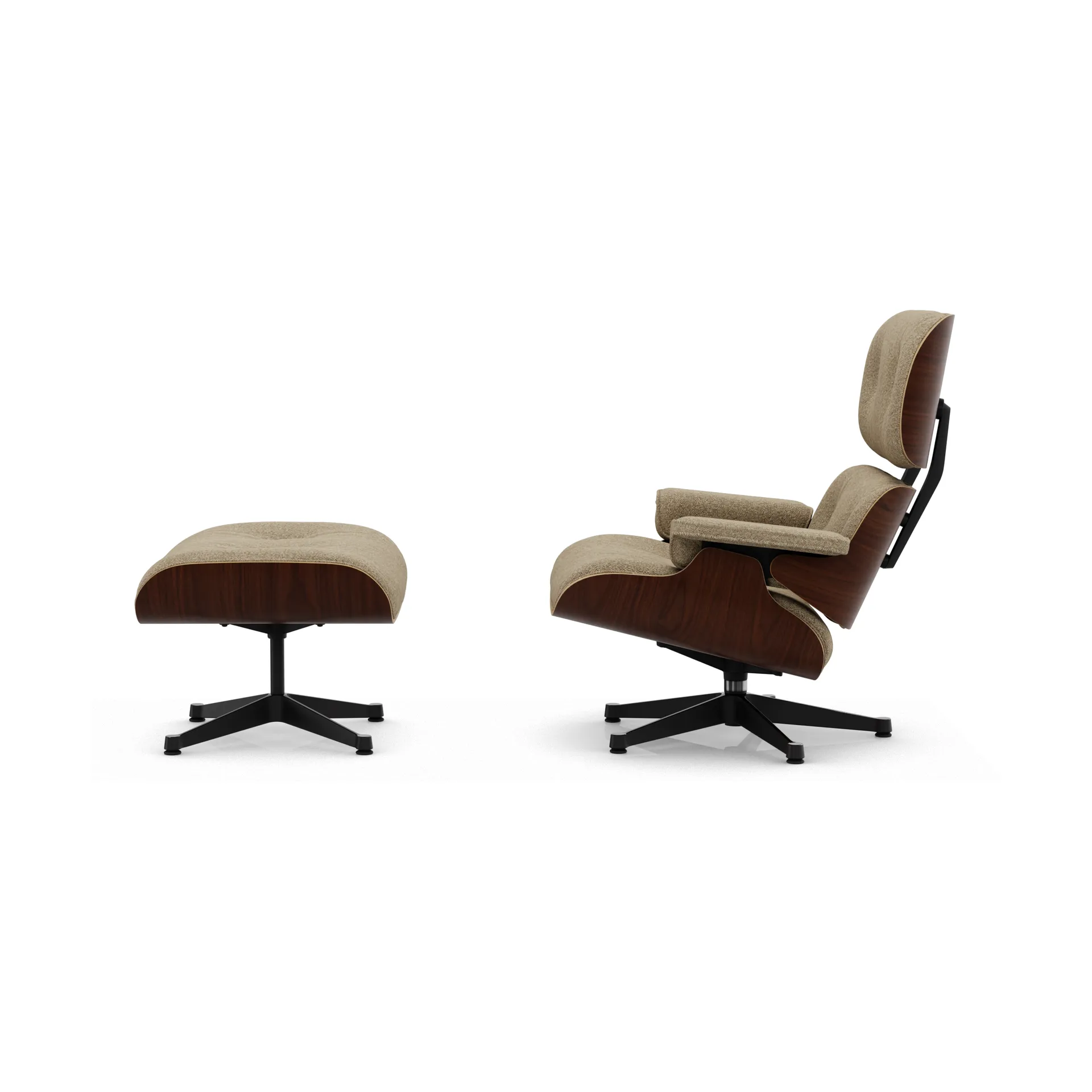 Eames Lounge Chair & Ottoman new dimension, 04 Bamboo-terra-32 valnøtt mørk-pol. stål-black Vitra