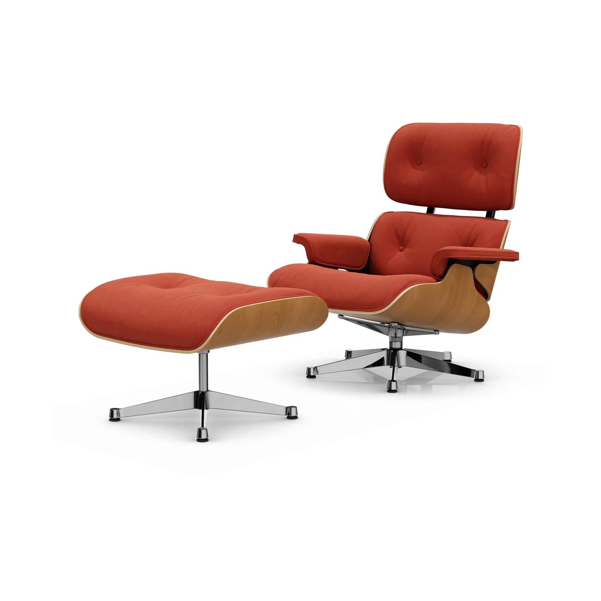 Eames Lounge Chair & Ottoman new dimension, 07 Brandy-28 cherry natural-pol. steel Vitra