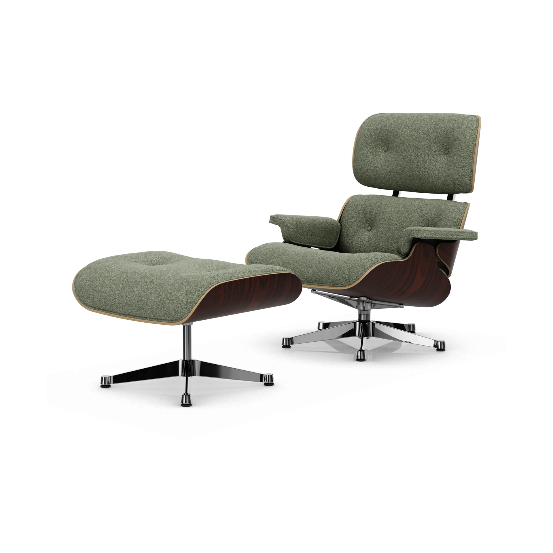 Eames Lounge Chair & Ottoman new dimension, 09 Ivory-forest-05 sant. palisander-pol. Steel Vitra