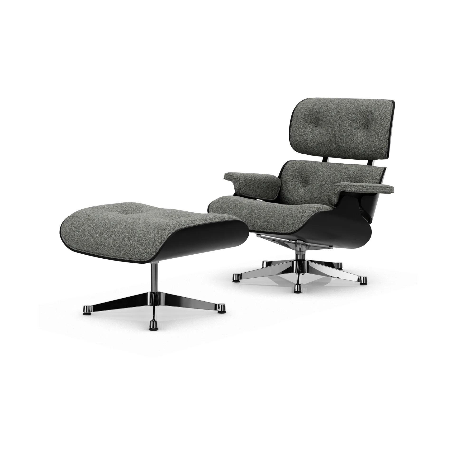 Eames Lounge Chair & Ottoman new dimension, 10 Salt'n pepper-27 chestnut black-pol. steel Vitra