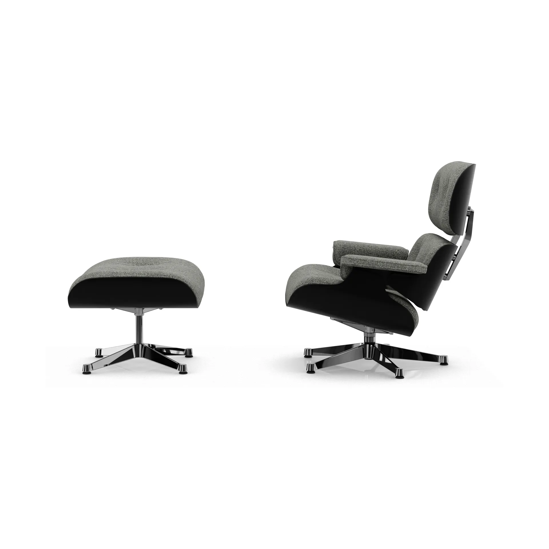 Eames Lounge Chair & Ottoman new dimension, 10 Salt'n pepper-27 chestnut black-pol. steel Vitra