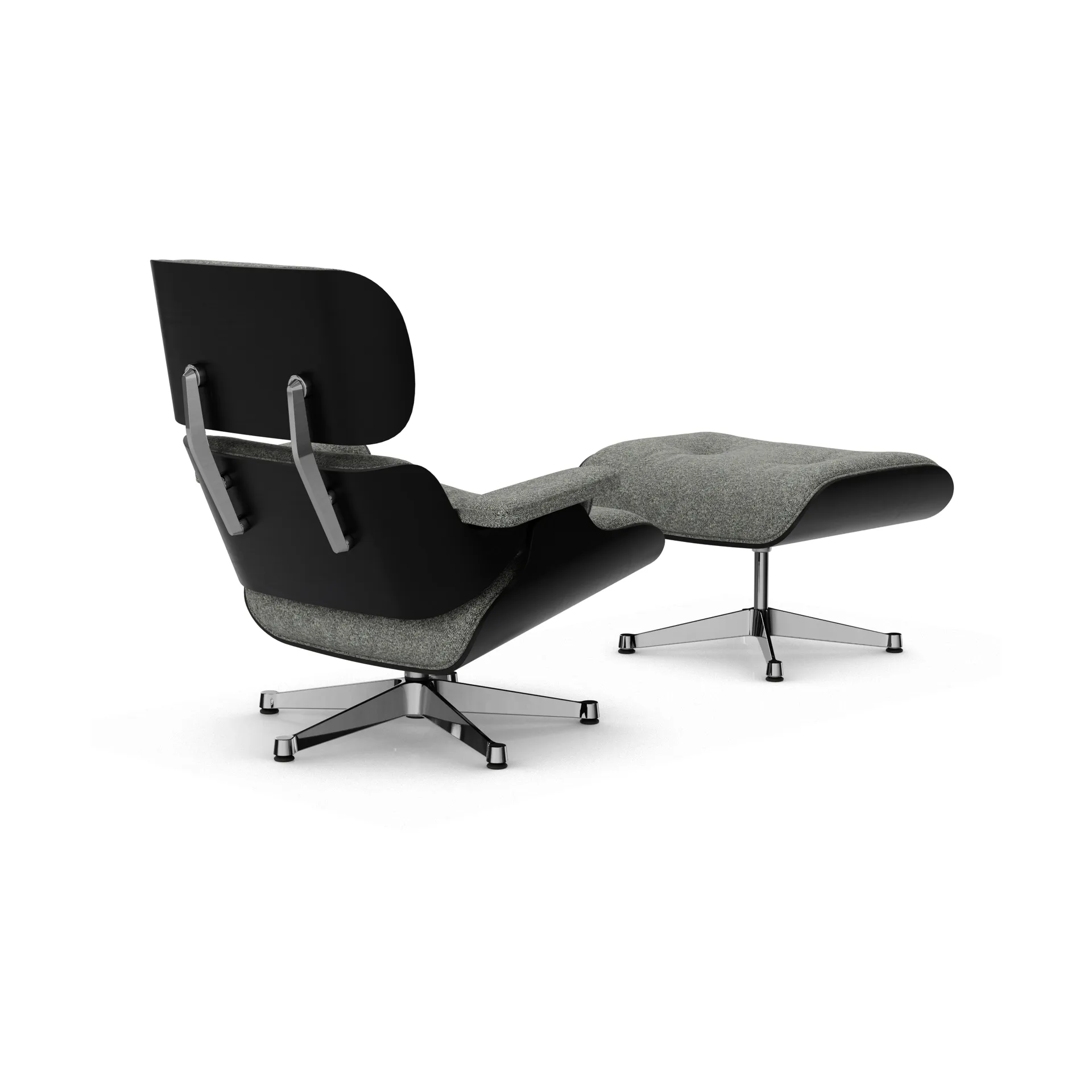 Eames Lounge Chair & Ottoman new dimension, 10 Salt'n pepper-27 chestnut black-pol. steel Vitra
