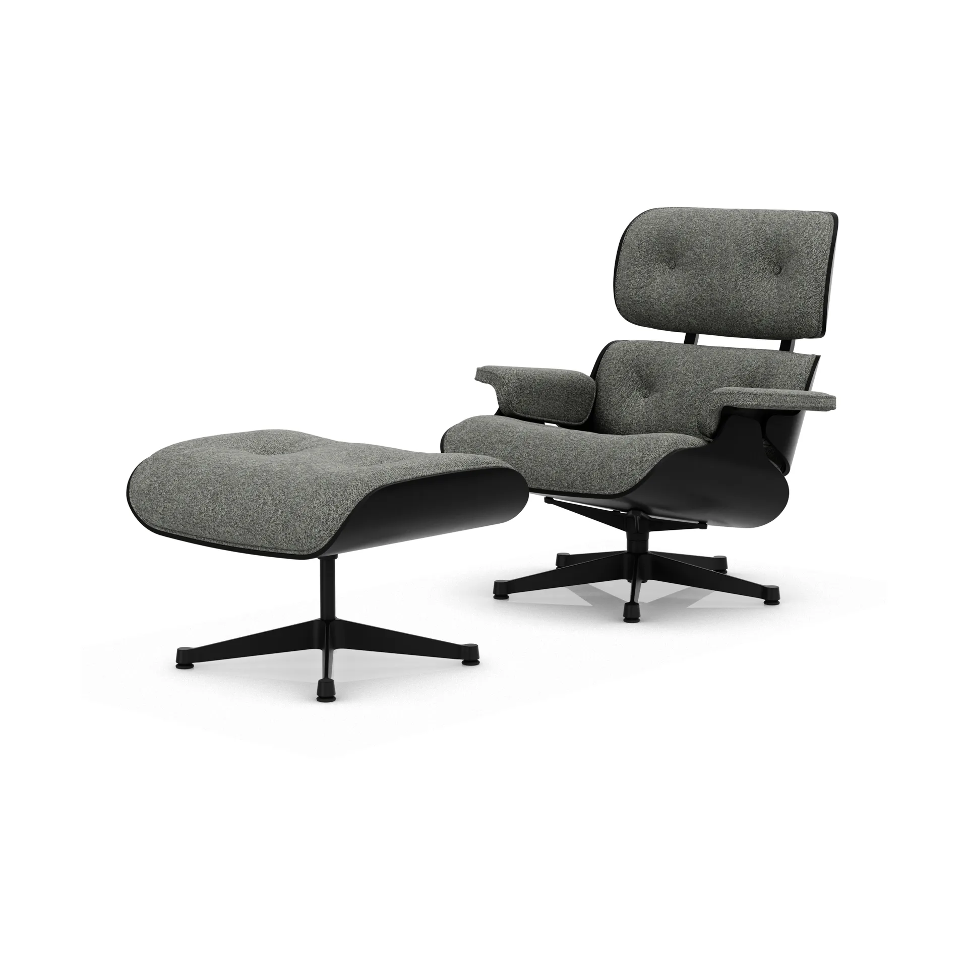 Eames Lounge Chair & Ottoman new dimension, 10 Salt'n pepper-27 kastanj svart-svart stål Vitra