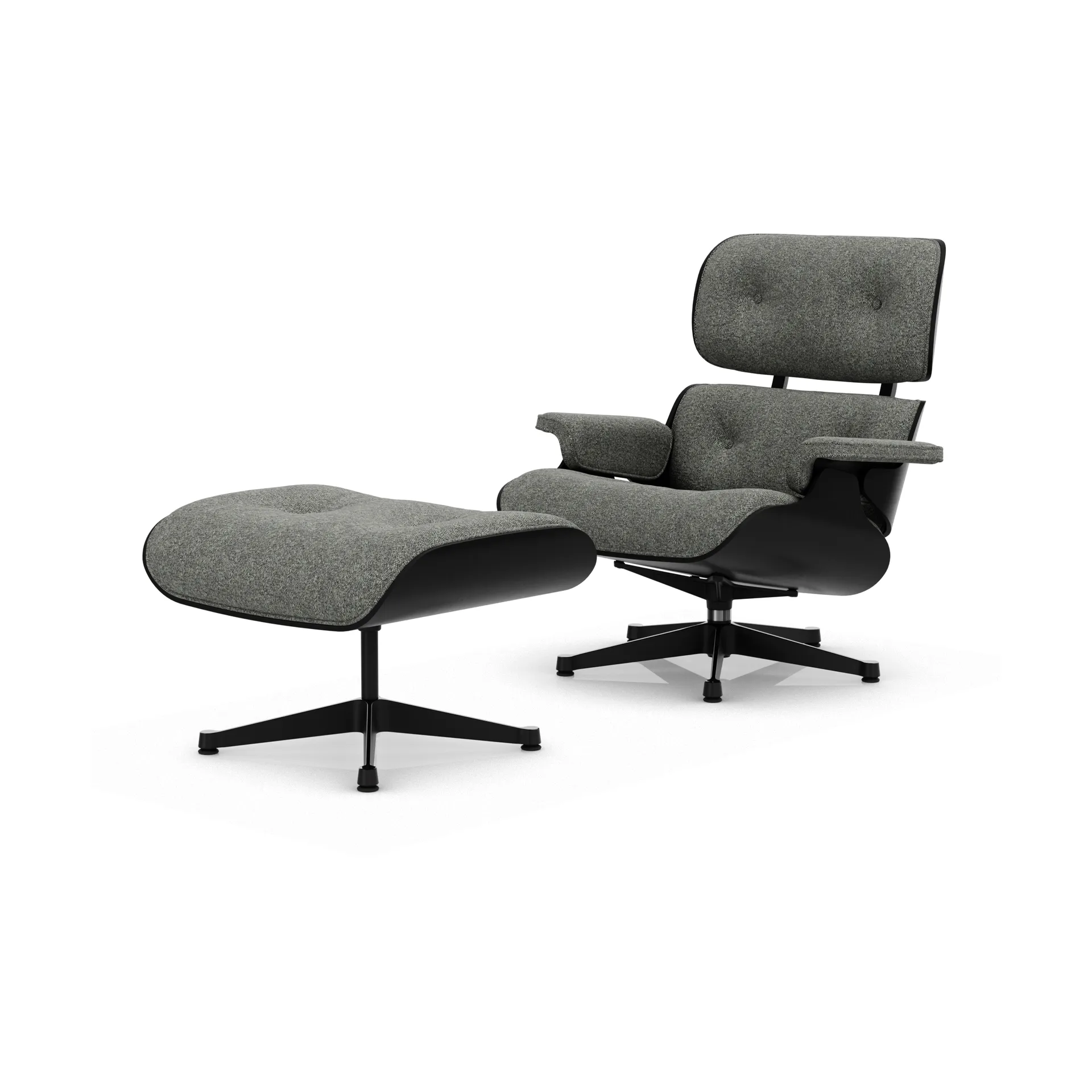 Eames Lounge Chair & Ottoman new dimension, 10 Salt'n pepper-27 kastanje svart-pol.steel-svart Vitra