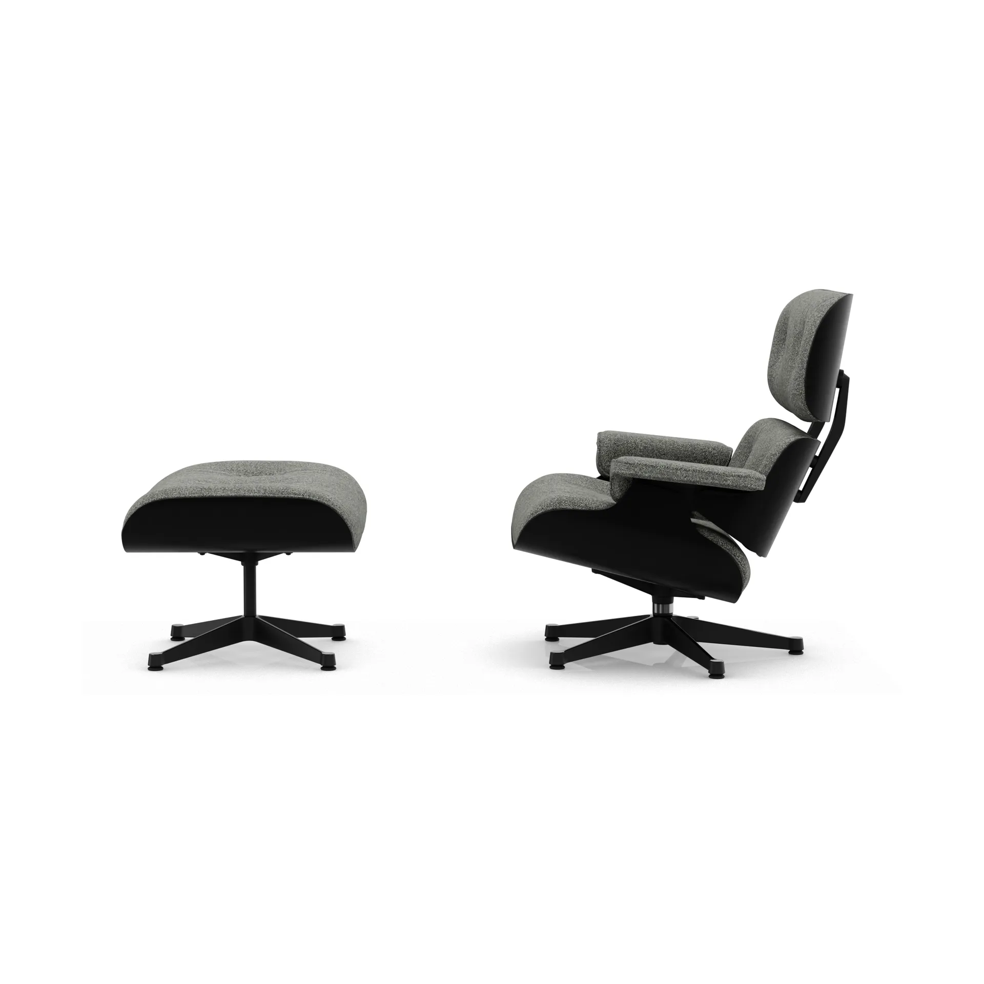 Eames Lounge Chair & Ottoman new dimension, 10 Salt'n pepper-27 kastanje svart-pol.steel-svart Vitra