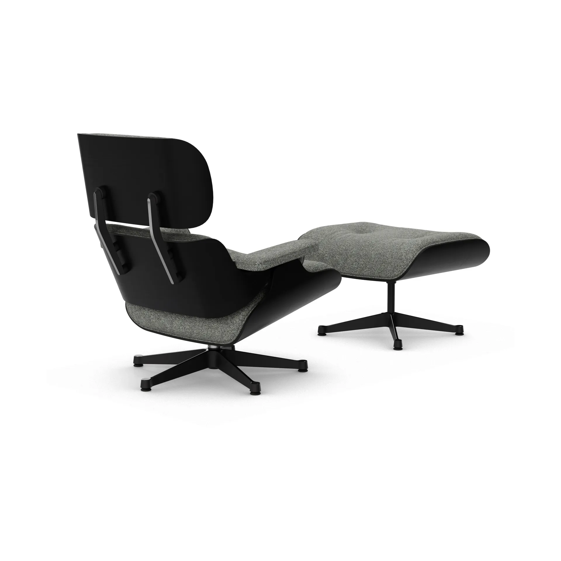Eames Lounge Chair & Ottoman new dimension, 10 Salt'n pepper-27 kastanje svart-pol.steel-svart Vitra