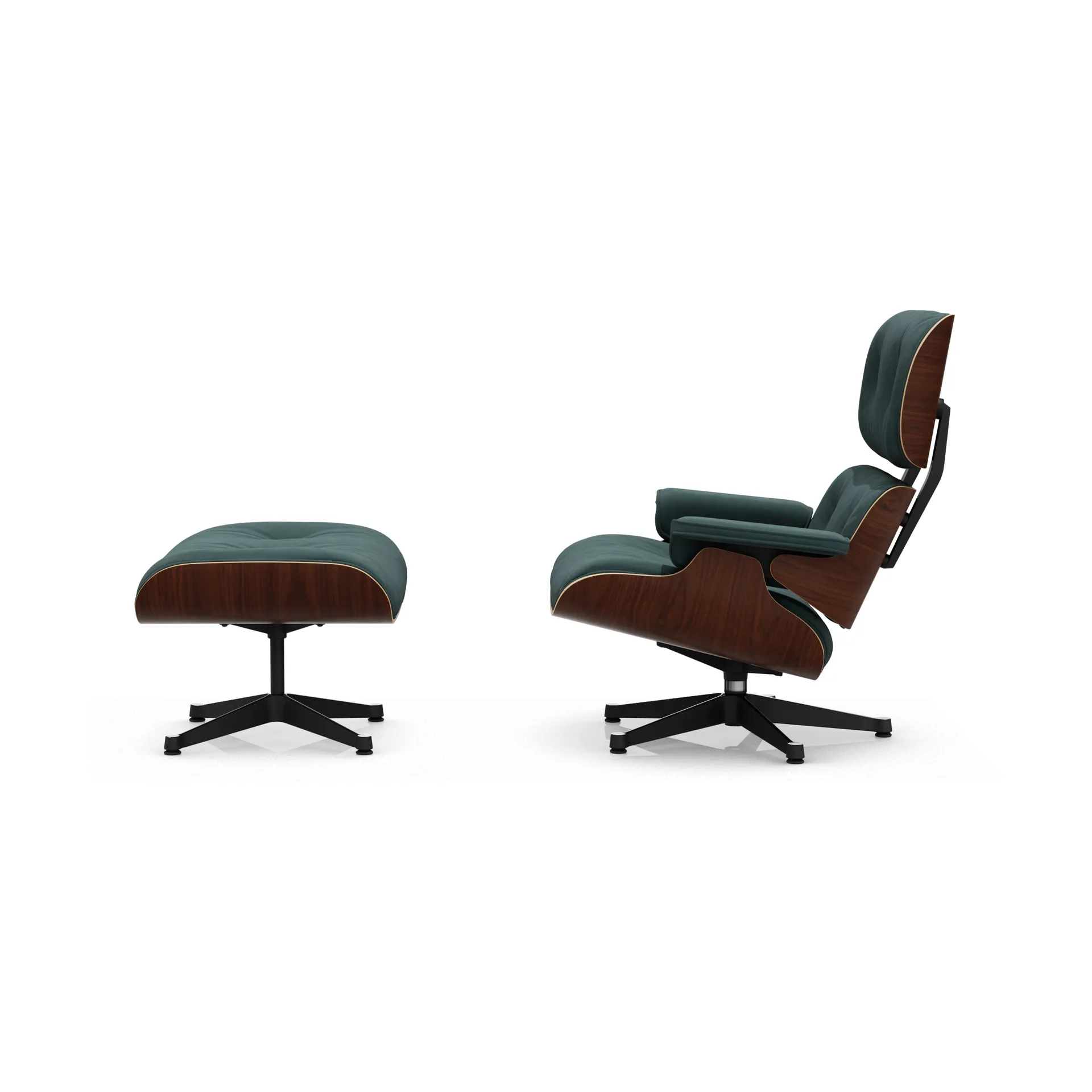 Eames Lounge Chair & Ottoman new dimension, 11 Pine Green-32 walnut dark-pol.steel-black Vitra