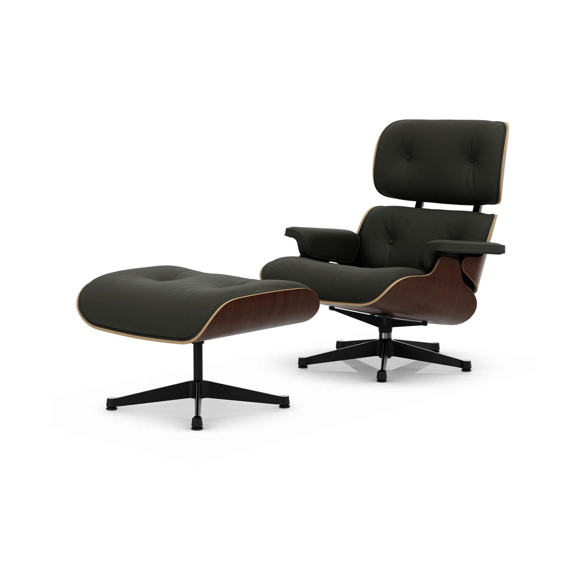 Eames Lounge Chair & Ottoman new dimension, 61 Umbra grey-32 valnøtt dark-pol. steel-black Vitra