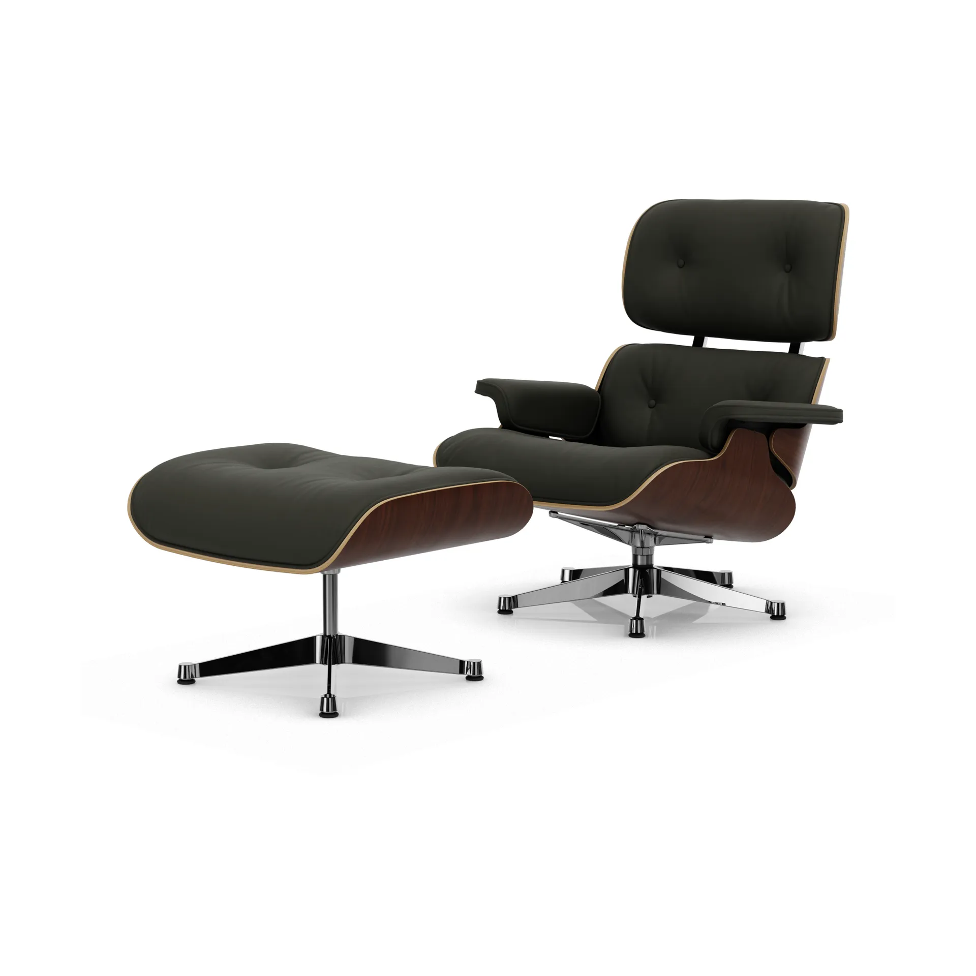Eames Lounge Chair & Ottoman new dimension, 61 Umbra grey-32 walnut dark-pol. steel Vitra