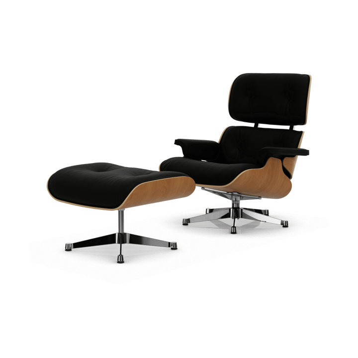 Eames Lounge Chair & Ottoman new dimension - 66 Nero-28 kirsebær natur-pol. stål - Vitra