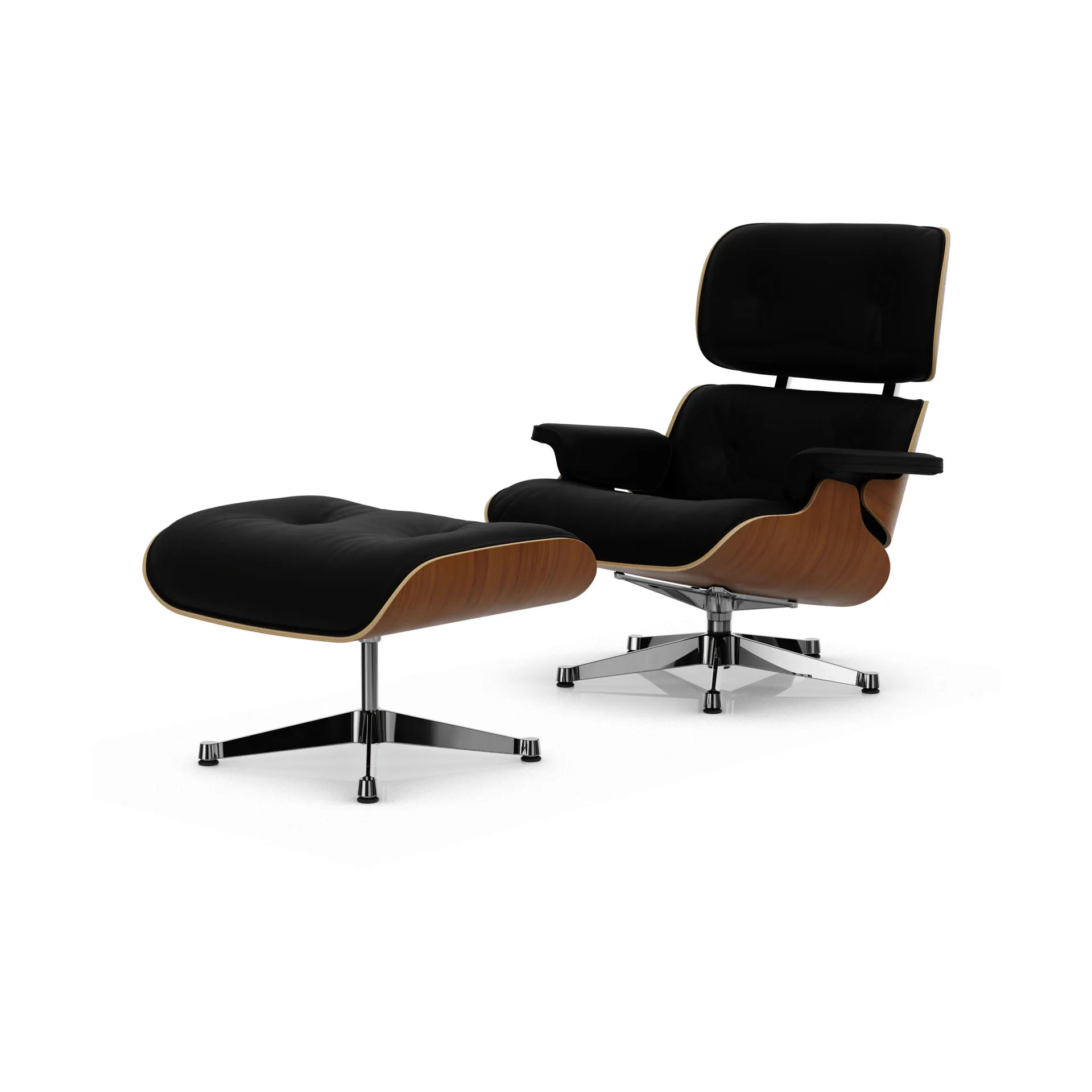 Eames Lounge Chair & Ottoman new dimension, 66 Nero-31 valnøtt naturlig-pol. stål Vitra