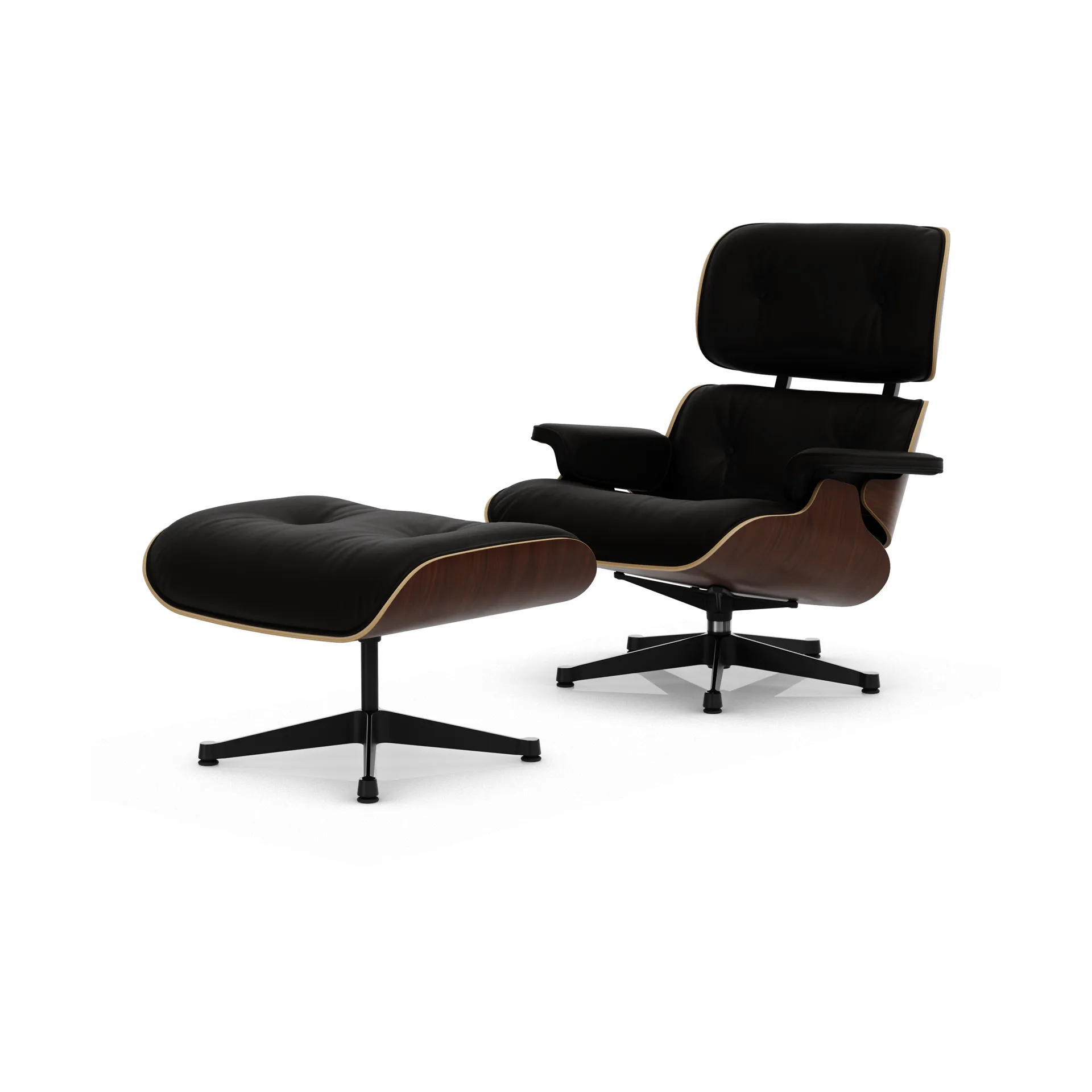 Eames Lounge Chair & Ottoman new dimension, 68 Chocolate-32 valnøtt mørk-pol. stål-svart Vitra