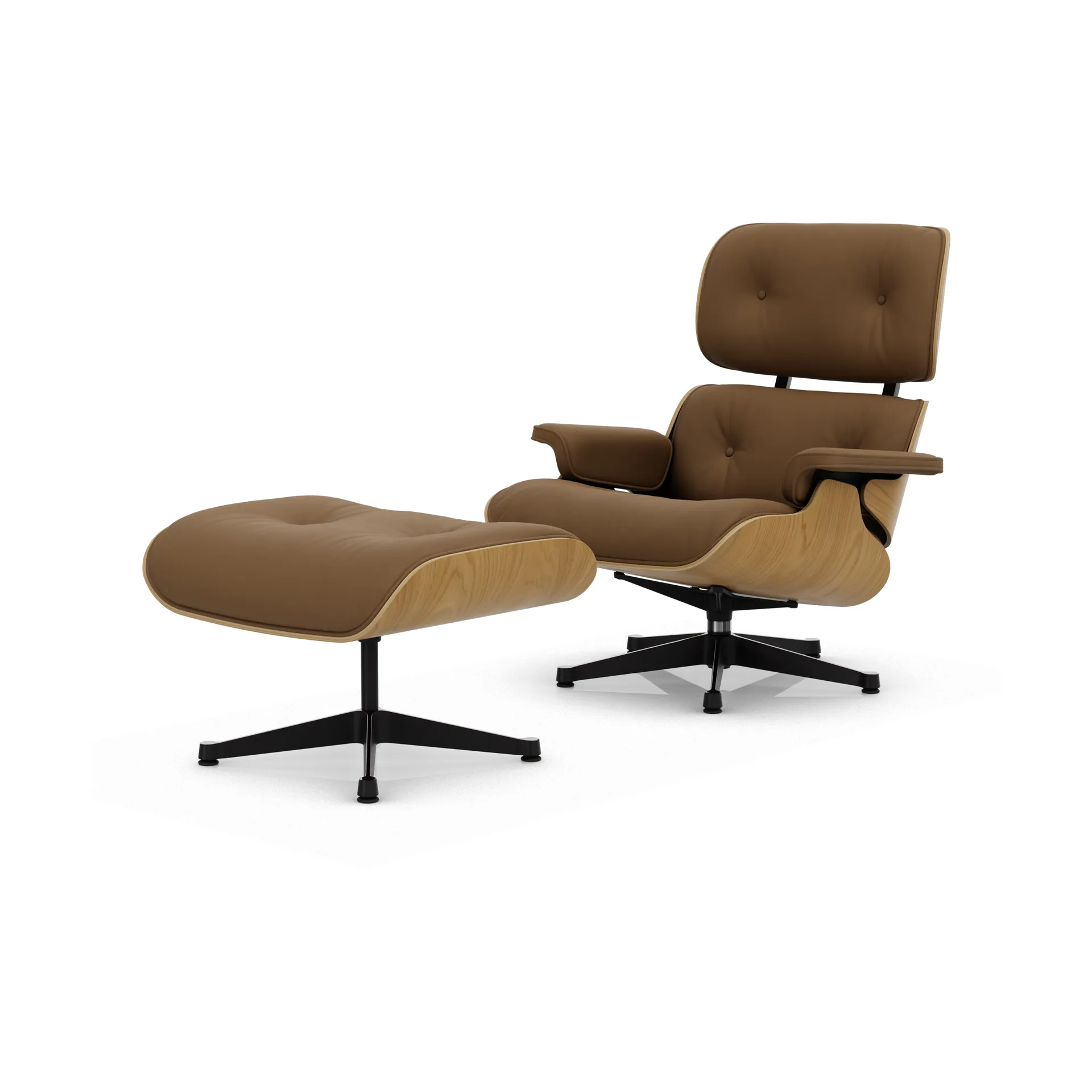Eames Lounge Chair & Ottoman new dimension, 75 Camel-26 kastanje natural-pol. steel-black Vitra