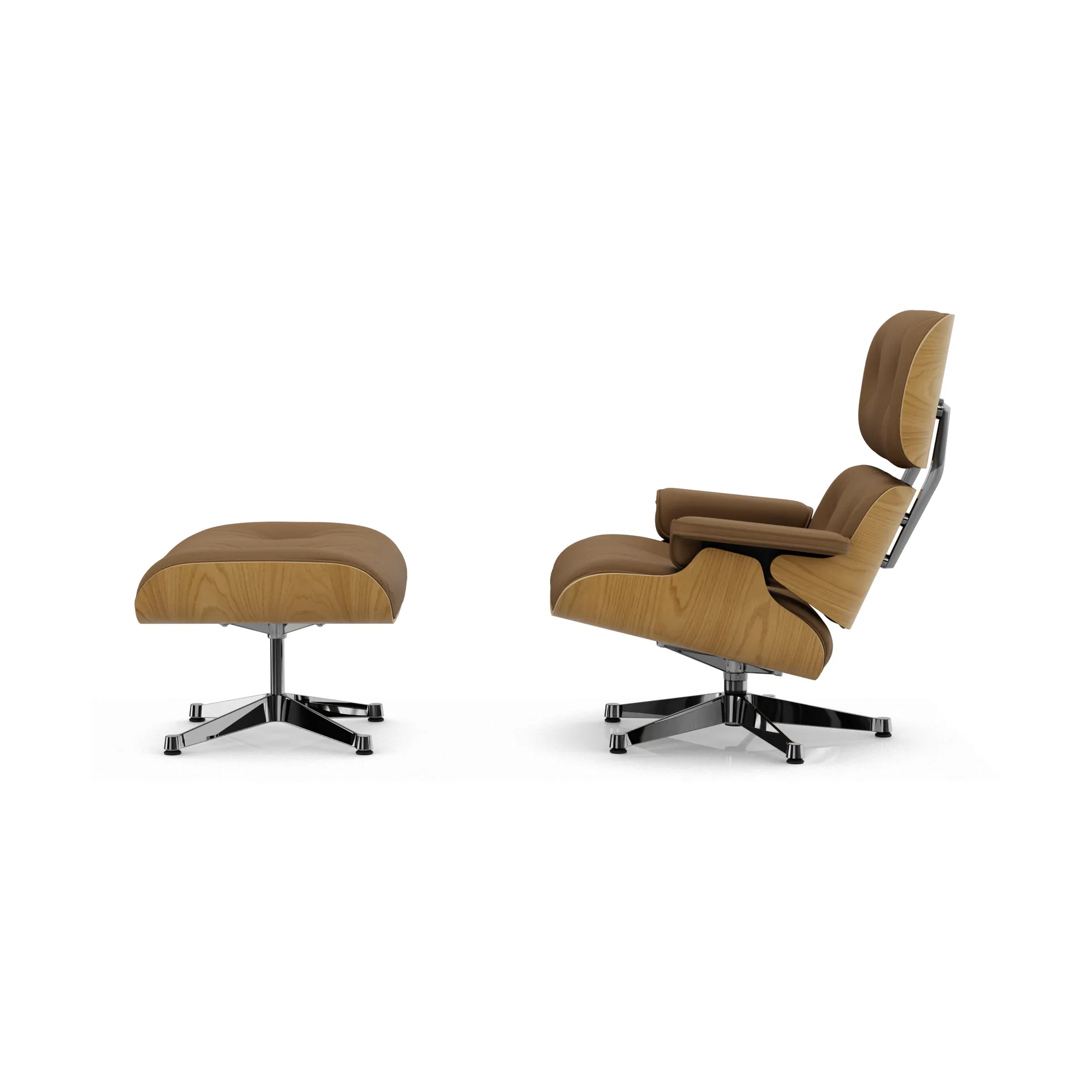 Eames Lounge Chair & Ottoman new dimension, 75 Camel-26 kastanje natural-pol. steel Vitra