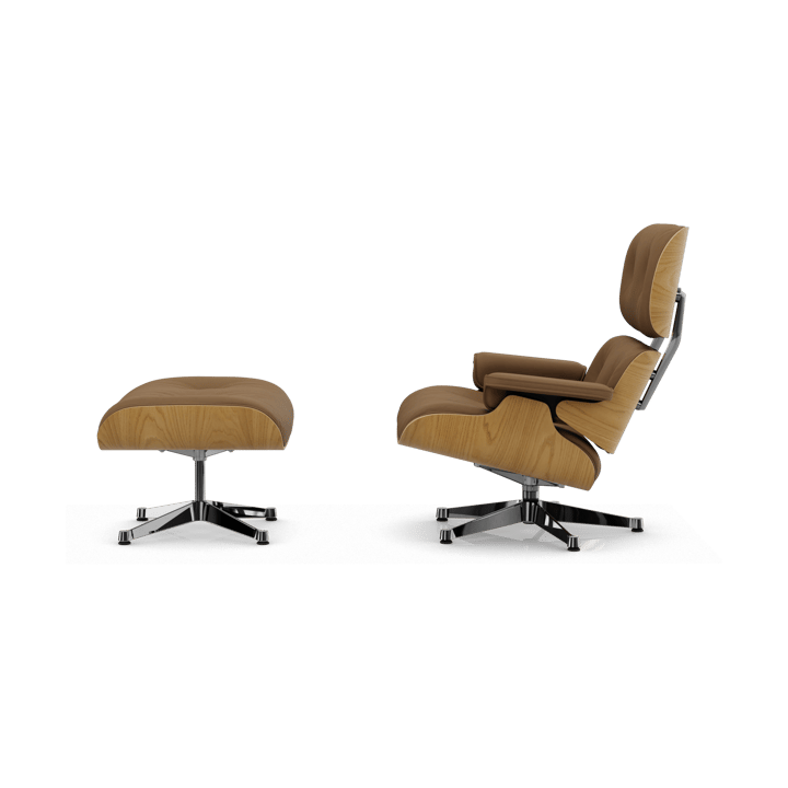Eames Lounge Chair & Ottoman new dimension, 75 Camel-26 kastanje natural-pol. steel Vitra
