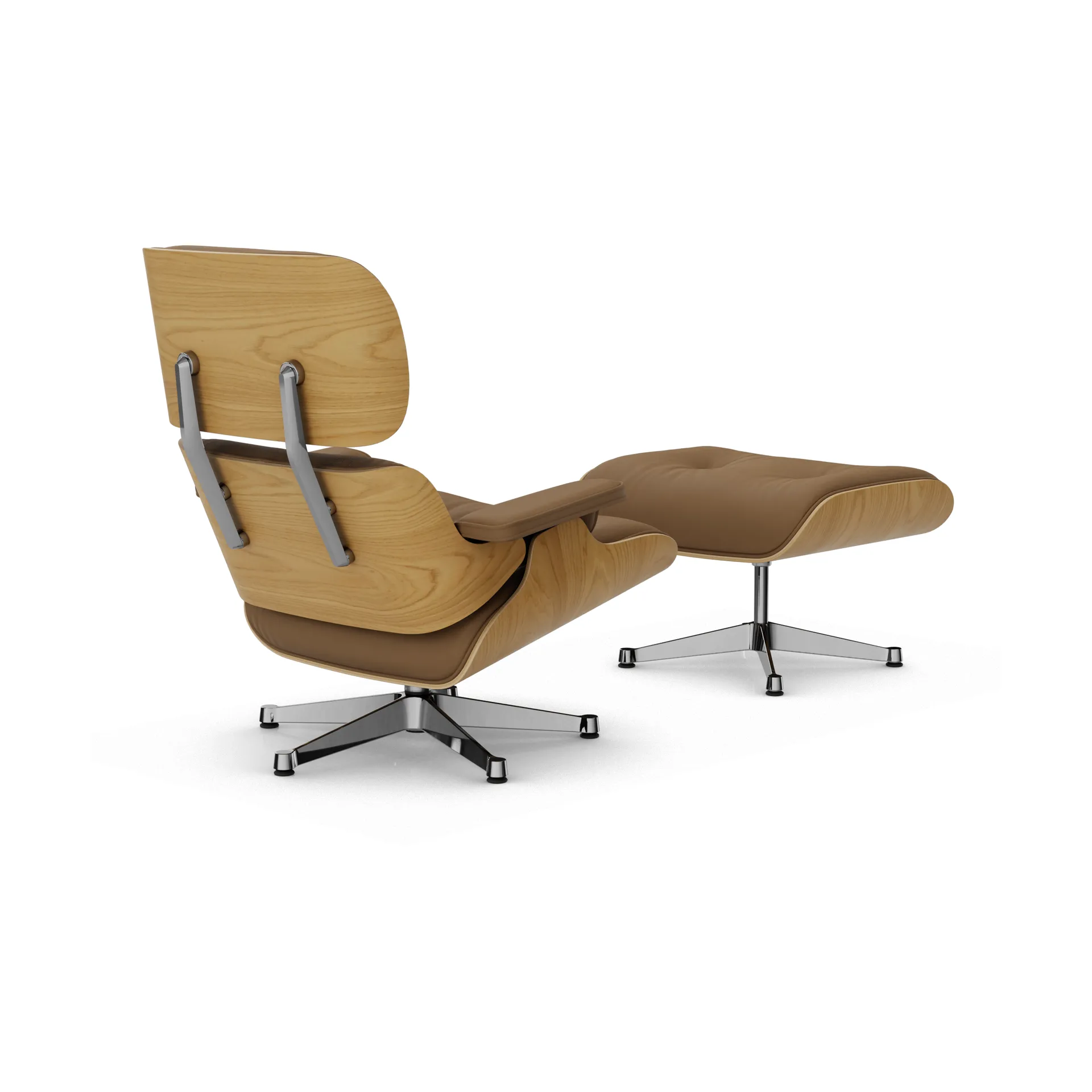 Eames Lounge Chair & Ottoman new dimension, 75 Camel-26 kastanje natural-pol. steel Vitra